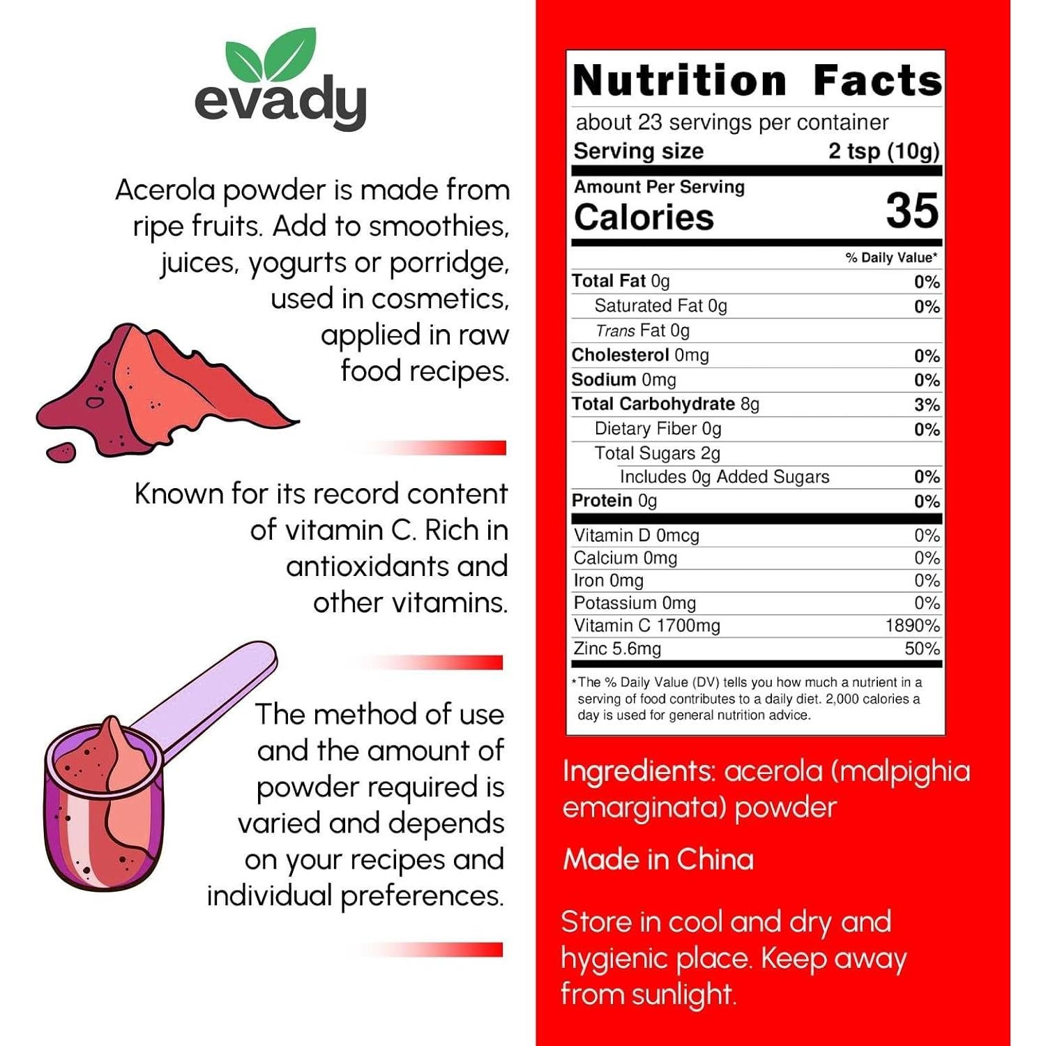 Polvo de Cereza Acerola 227 g - Vitamina C Natural para Batidos