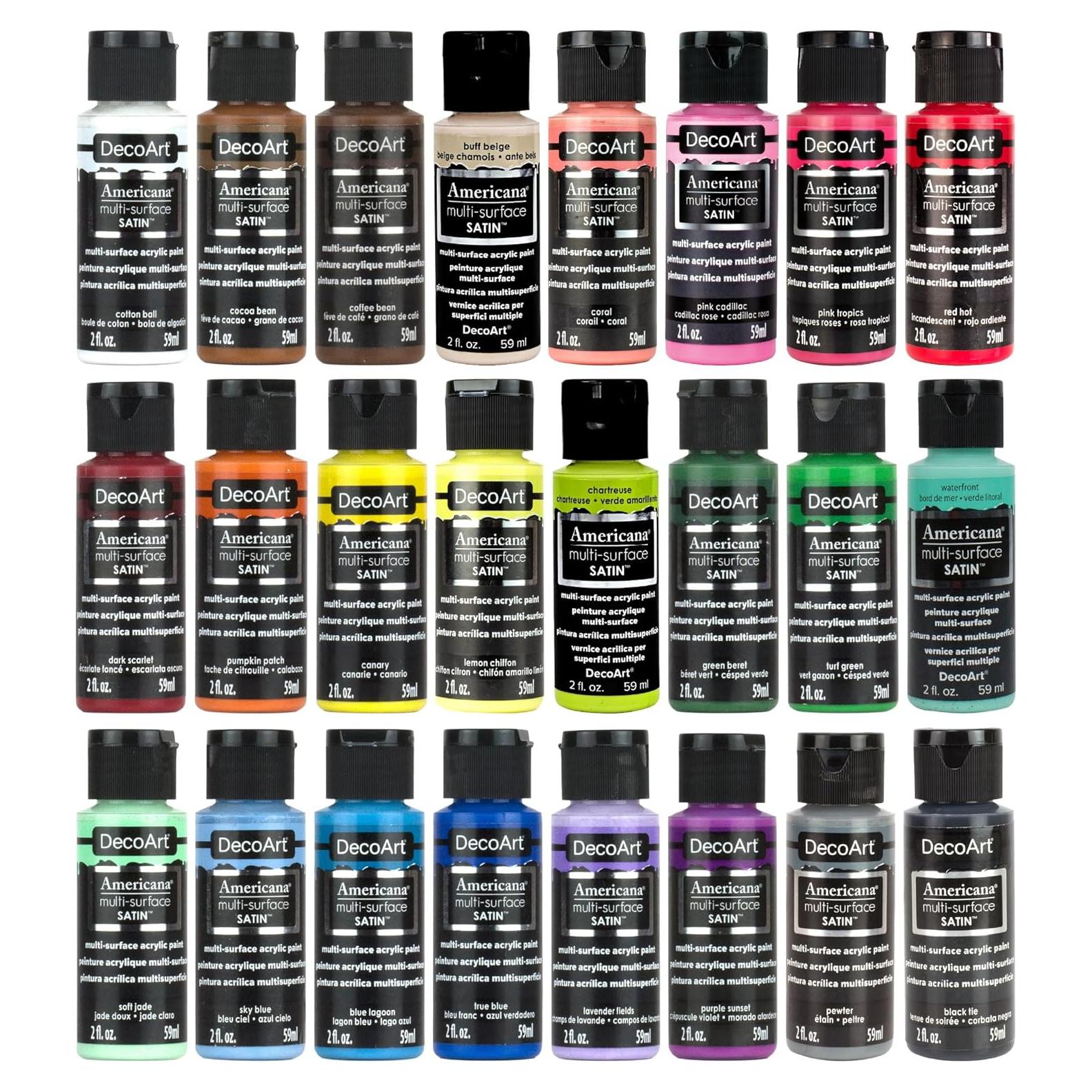 Set de Pintura Acrílica Satinada Multi-Superficie DecoArt 24 Colores 1419.53 ml