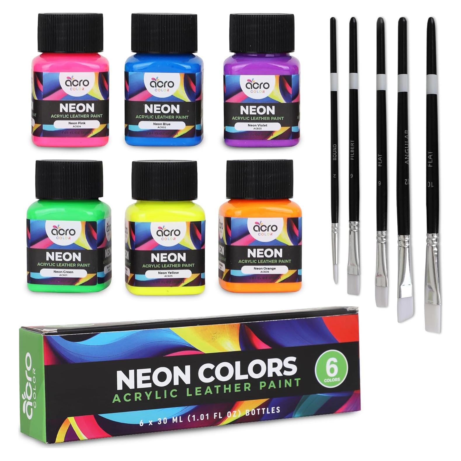Kit de Pintura Acrílica para Cuero Acro Color - 6 Colores Neón