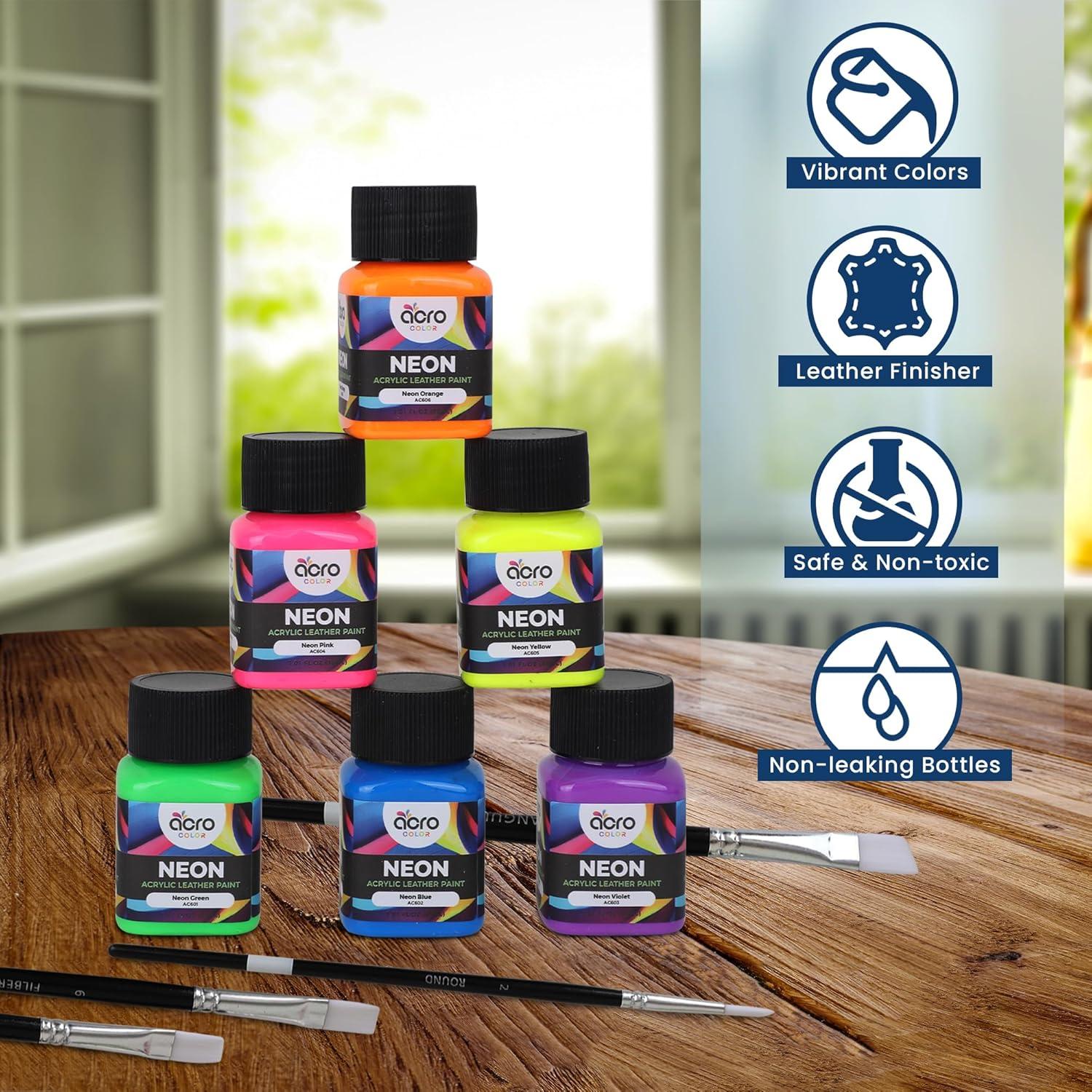 Kit de Pintura Acrílica para Cuero Acro Color - 6 Colores Neón