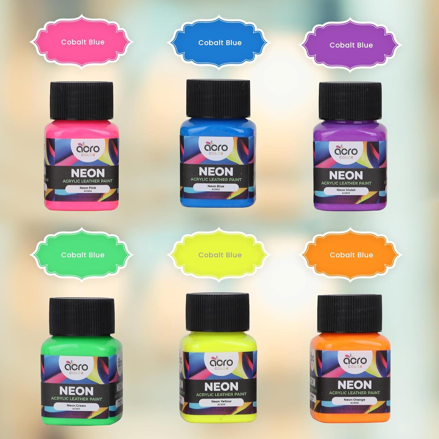 Kit de Pintura Acrílica para Cuero Acro Color - 6 Colores Neón