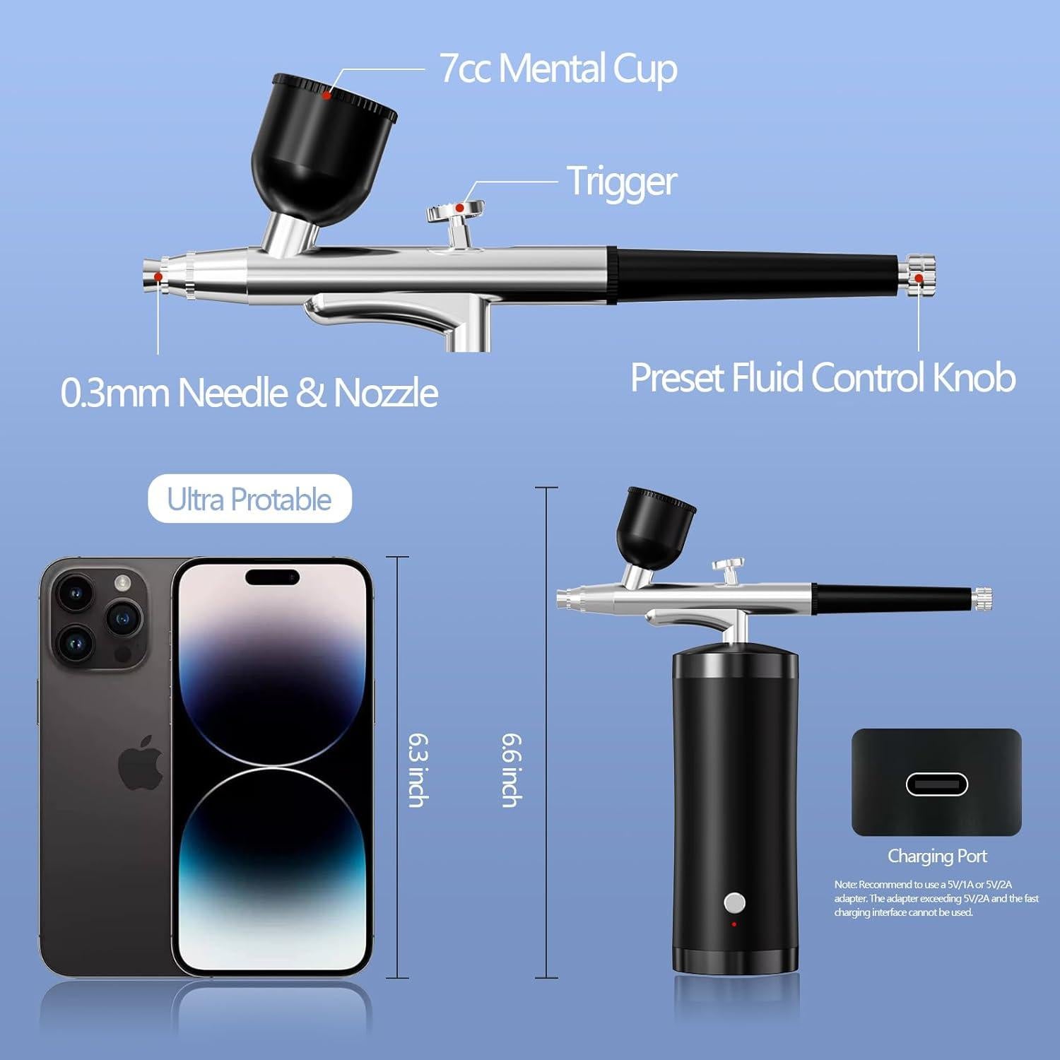 Kit de Aerógrafo Inalámbrico Crpen 42H 48 PSI 0.3mm Negro