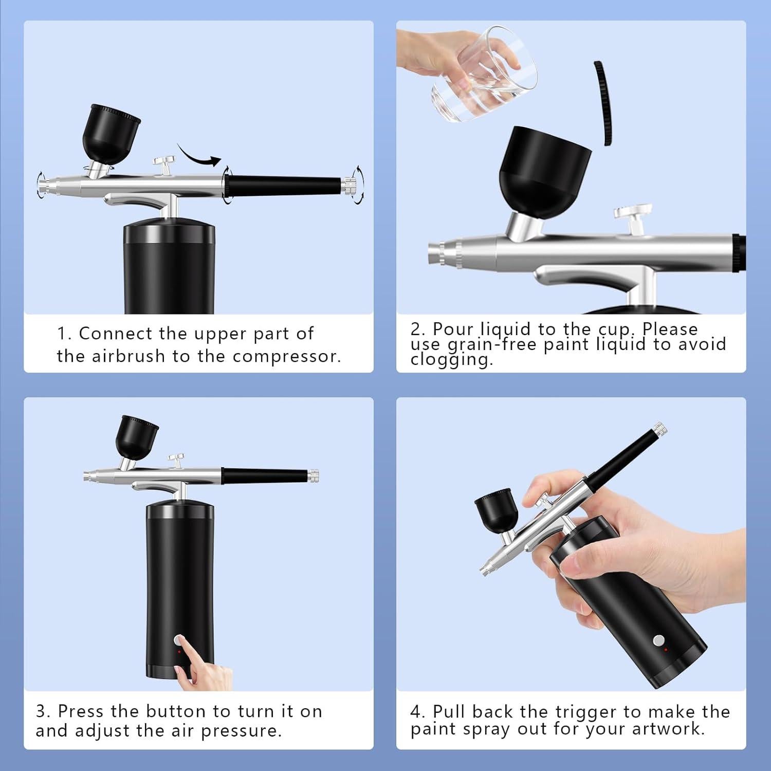 Kit de Aerógrafo Inalámbrico Crpen 42H 48 PSI 0.3mm Negro