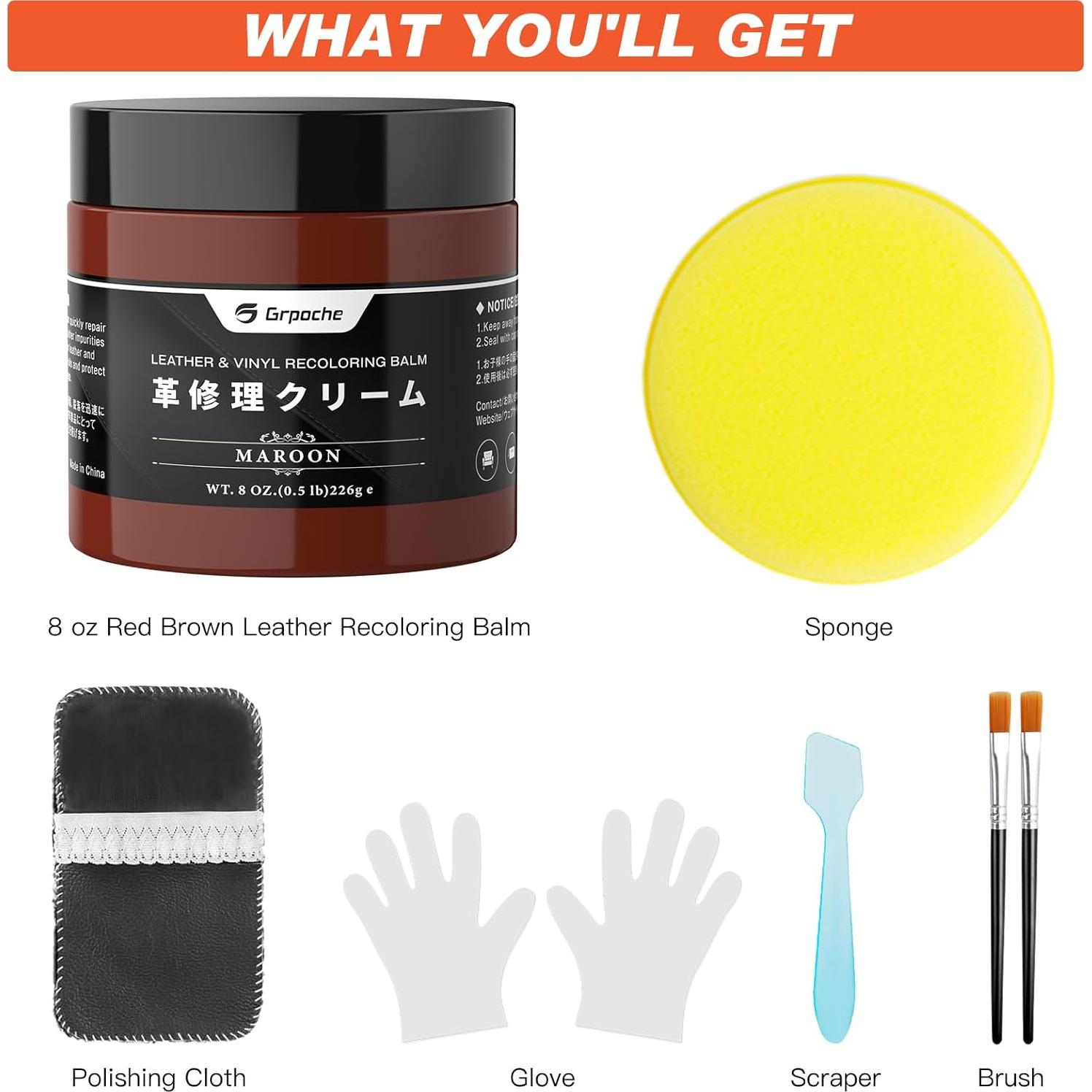 Bálsamo Restaurador de Color para Cuero Grpoche 272g Marrón Rojo