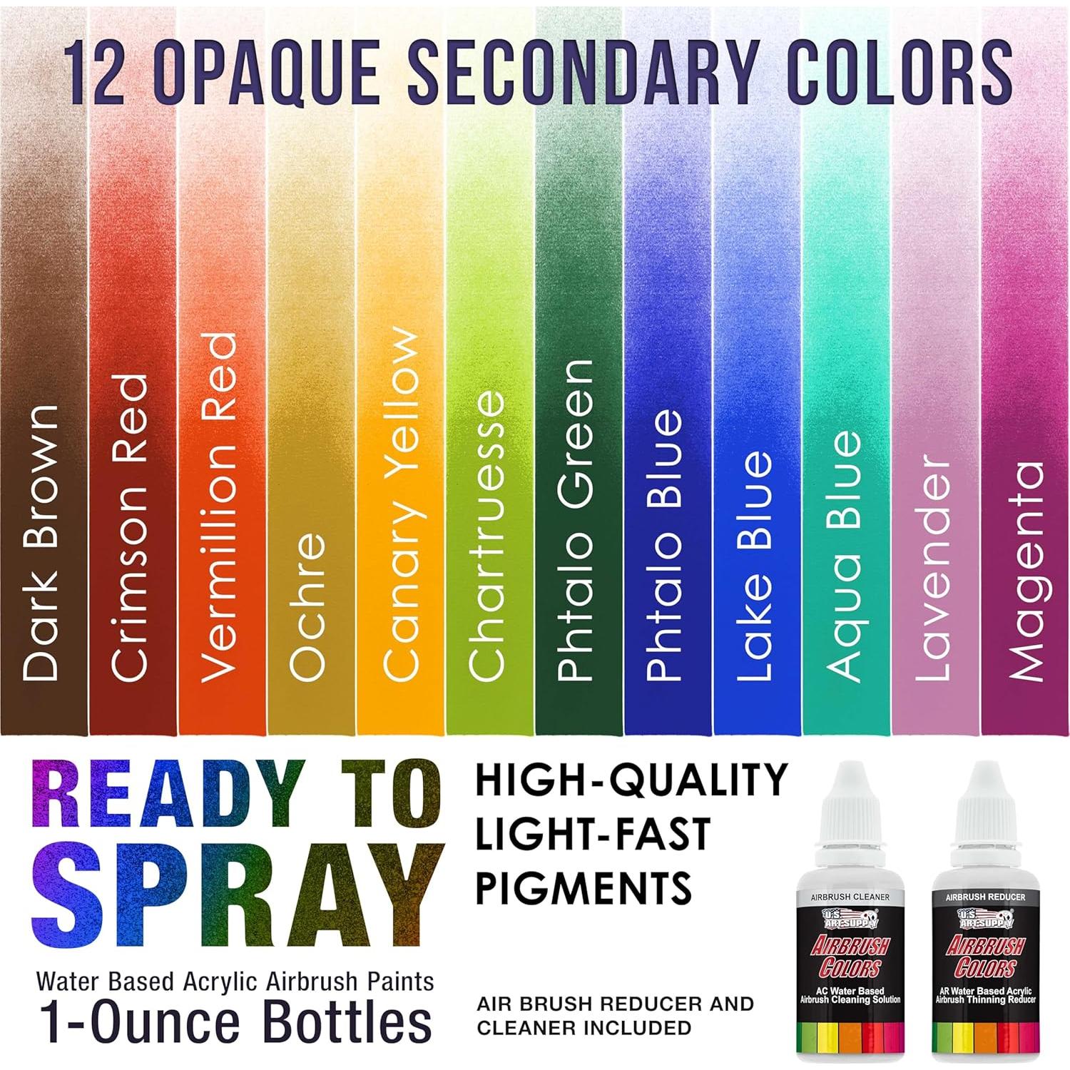 Juego de Pintura Airbrush U.S. Art Supply - 12 Colores Opacos 1 Oz