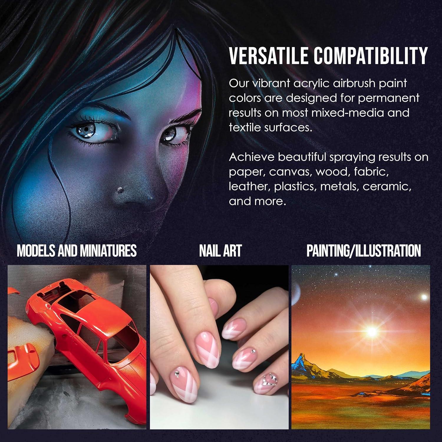 Juego de Pintura Airbrush U.S. Art Supply - 12 Colores Opacos 1 Oz