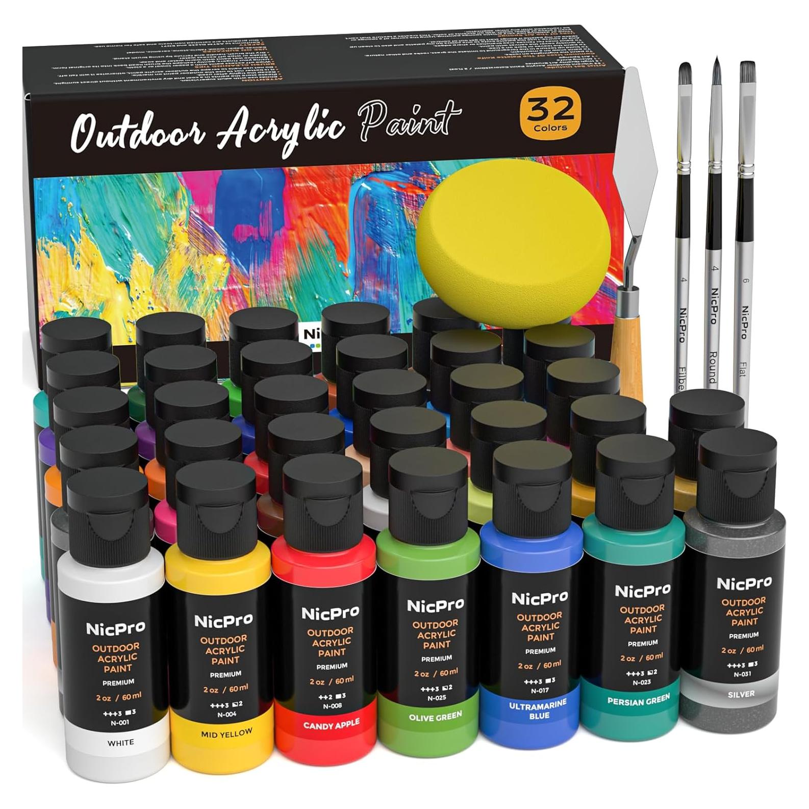 Pintura Acrílica Exterior Nicpro 32 Colores 60 ml No Tóxica