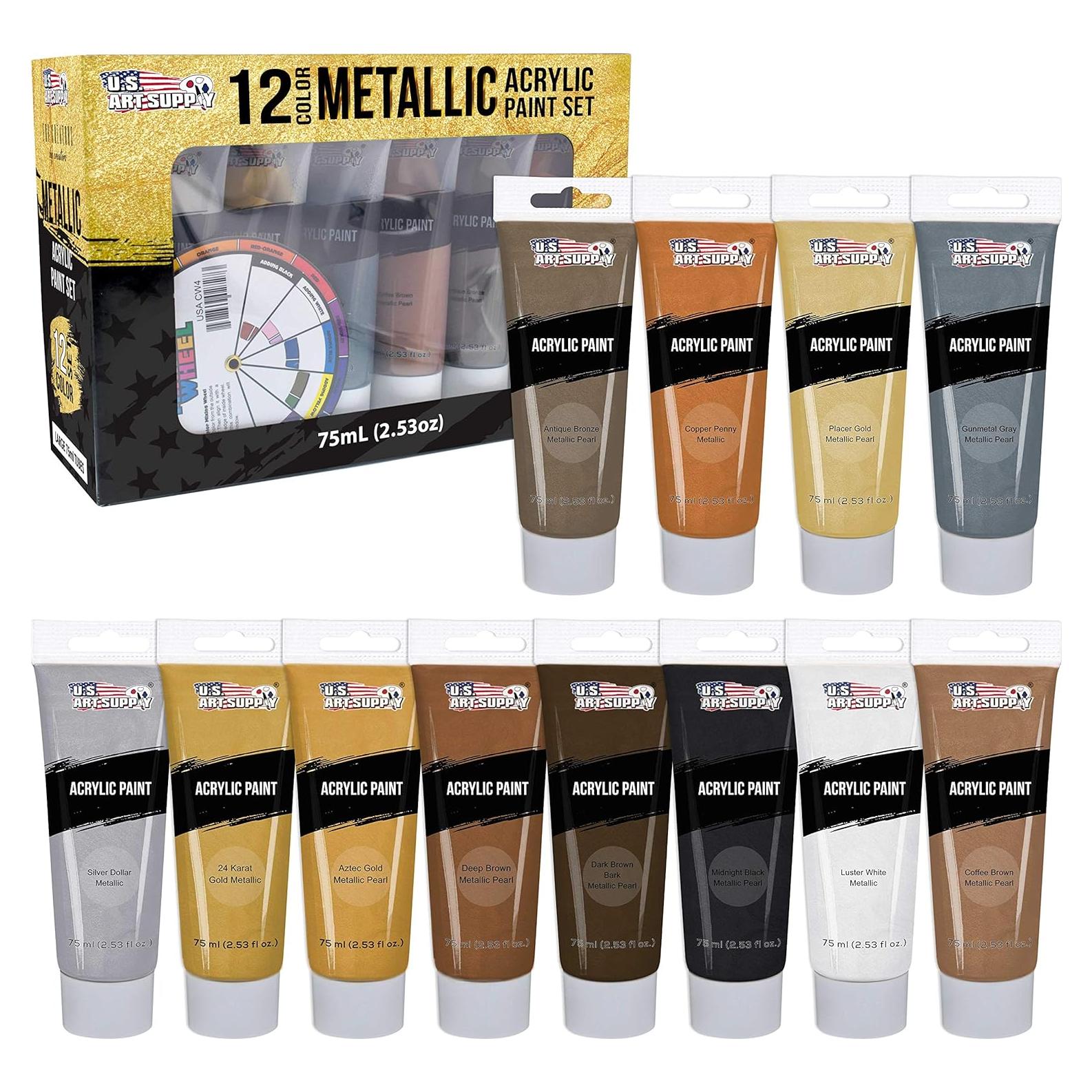 Juego de Pintura Acrílica Metálica U.S. Art Supply - 12 Colores 75ml