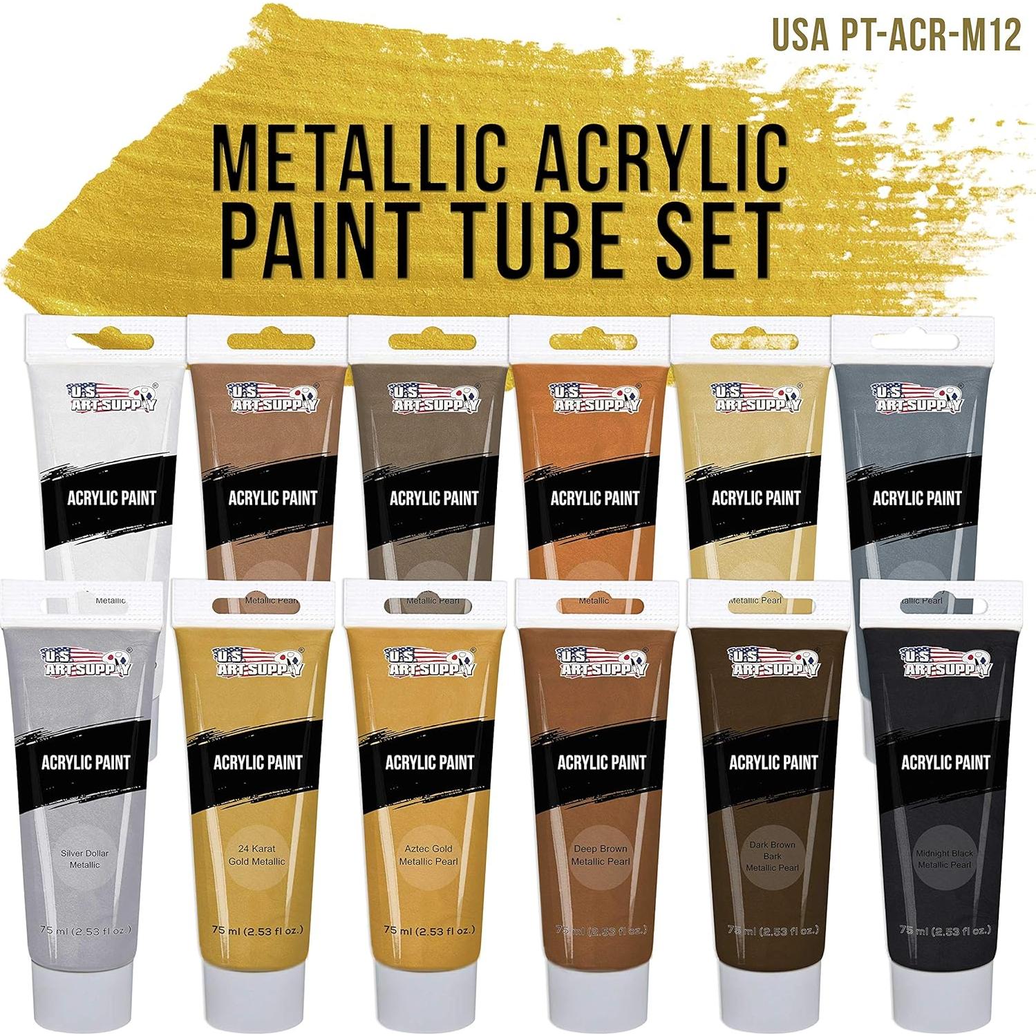Juego de Pintura Acrílica Metálica U.S. Art Supply - 12 Colores 75ml
