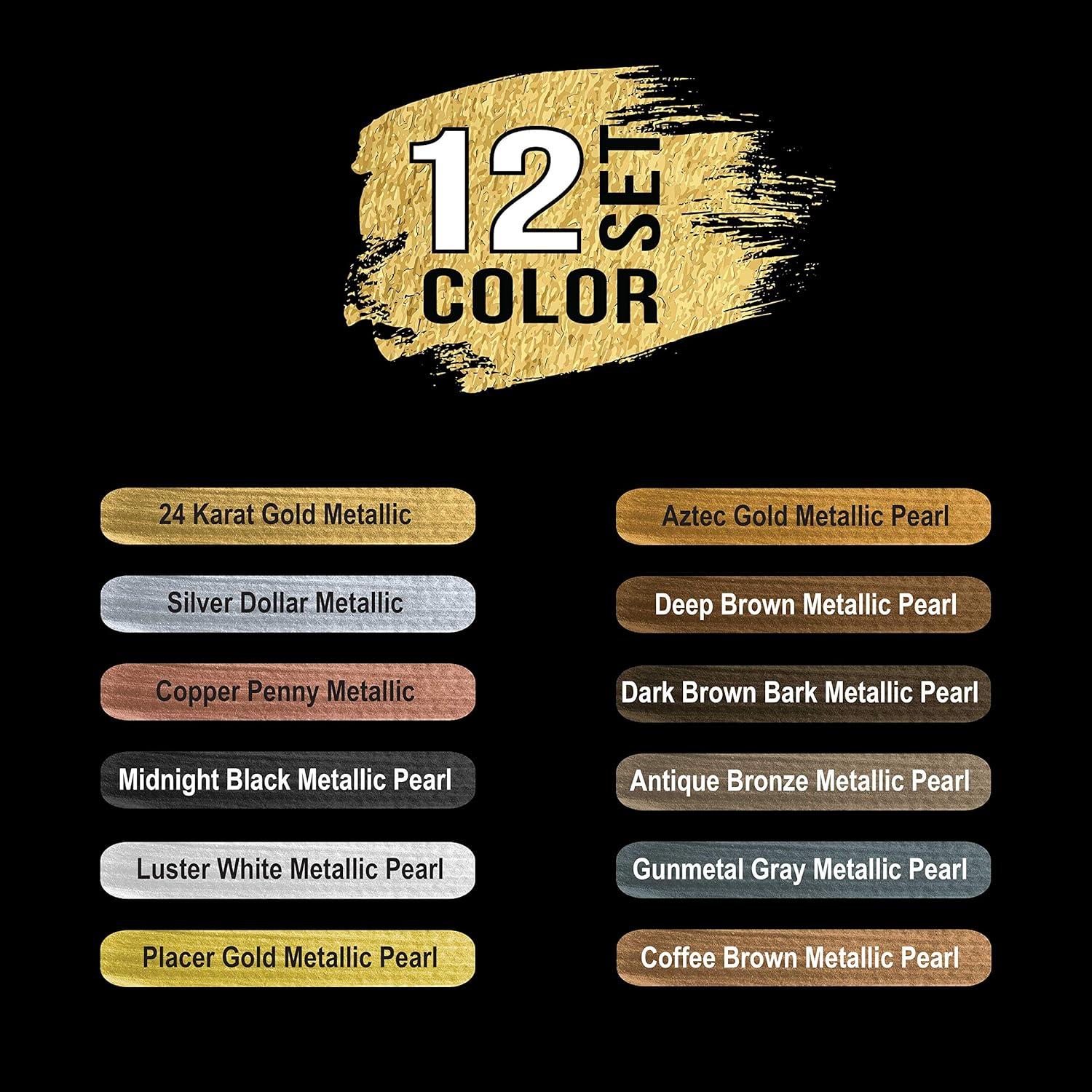 Juego de Pintura Acrílica Metálica U.S. Art Supply - 12 Colores 75ml