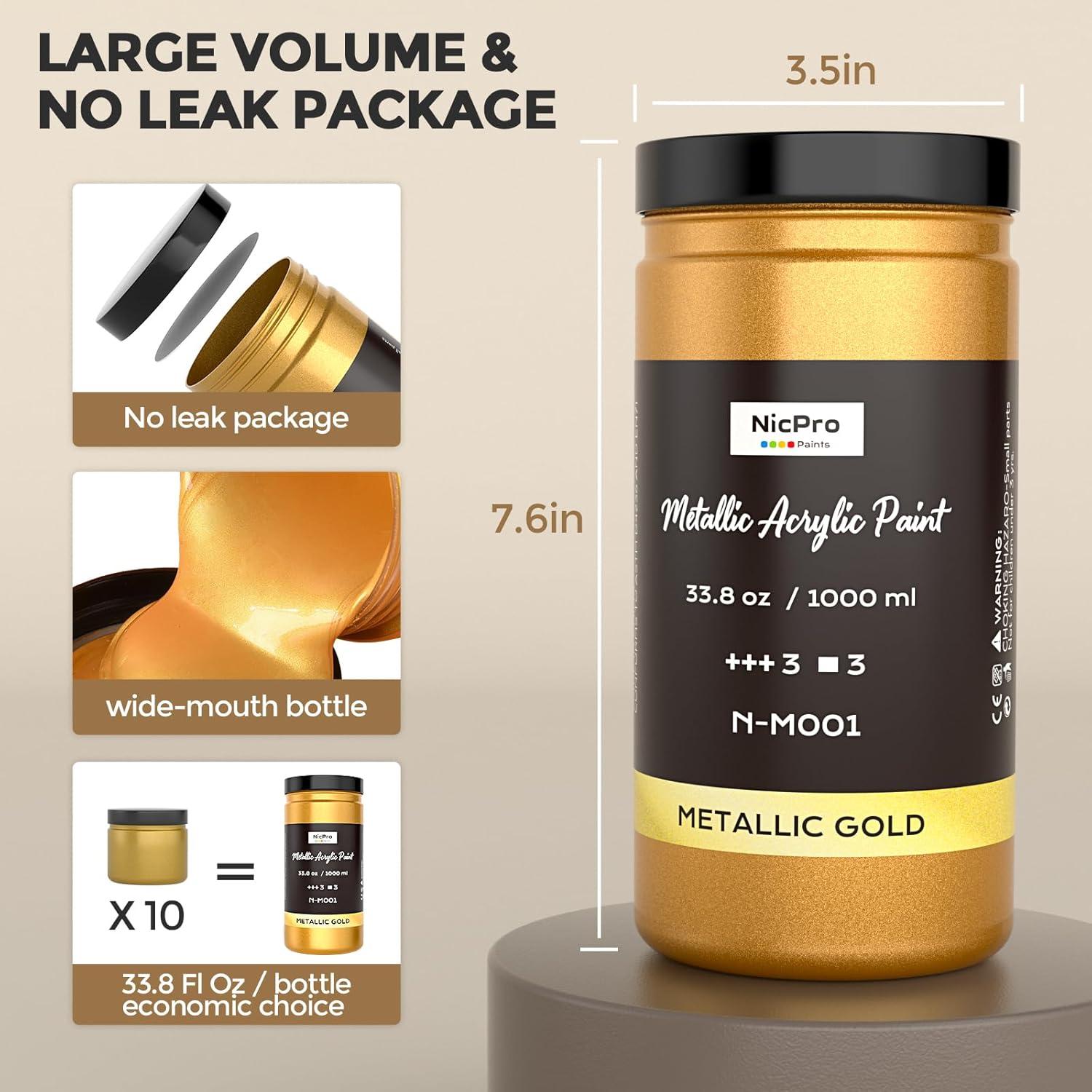 Pintura Acrílica Metálica Dorada Nicpro 1000ml Secado Rápido