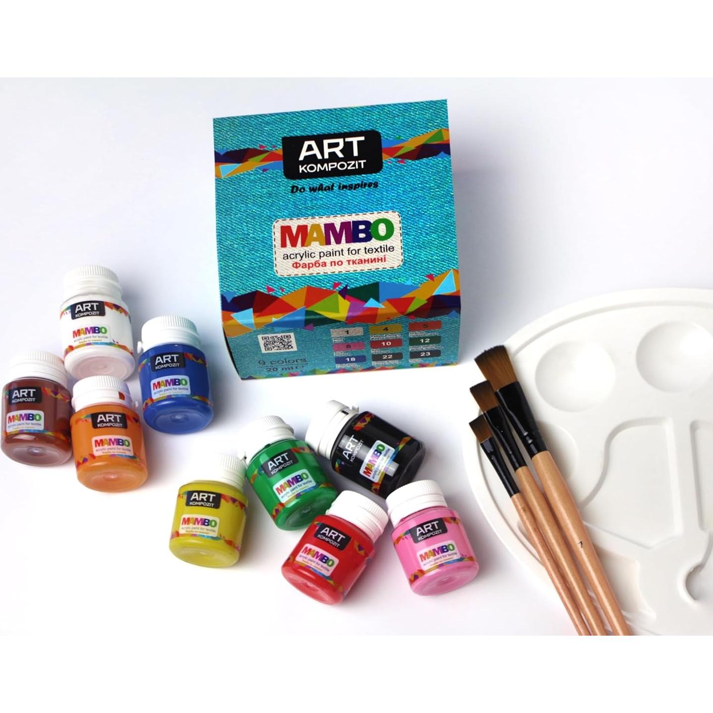 Juego de Pintura Acrílica para Tela Mambo KOMPOZIT 9 Colores 20 ml