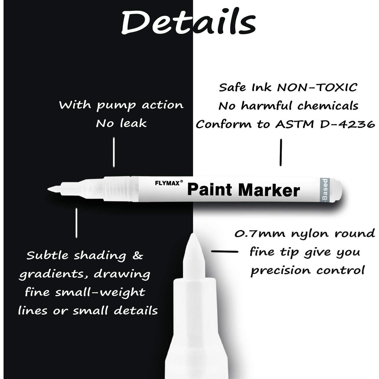 Bolígrafo de Pintura Acrílica Blanca FLYMAX 0.7mm Paquete 6