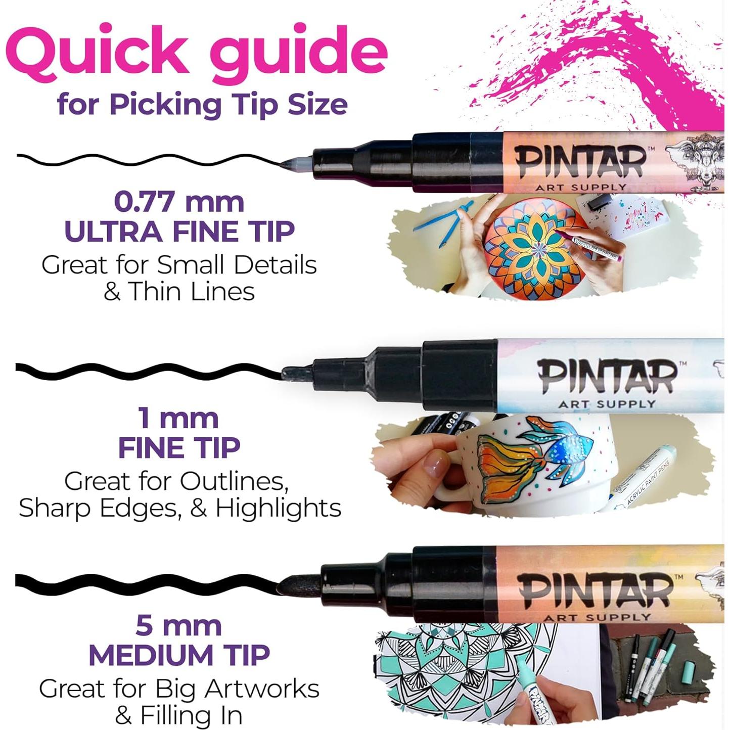 Marcadores de Pintura Acrílica PINTAR - Paquete de 24, Punta Extra Fina