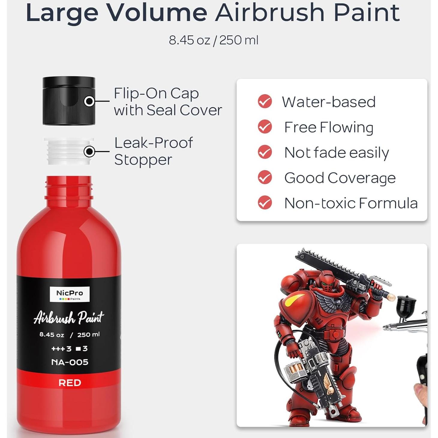 Pintura de Aerógrafo Nicpro Roja 250 ml Acrílica Lista para Usar