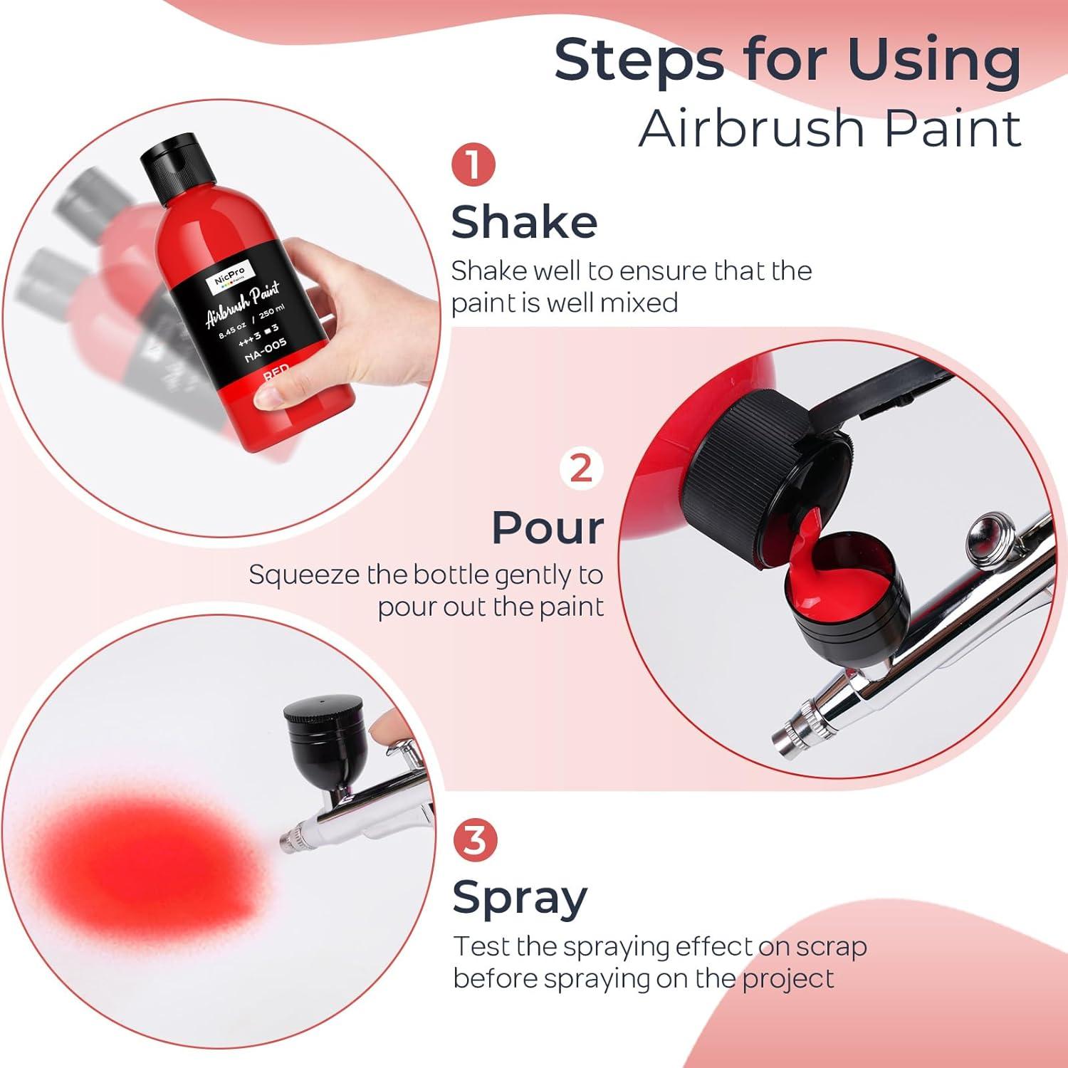 Pintura de Aerógrafo Nicpro Roja 250 ml Acrílica Lista para Usar