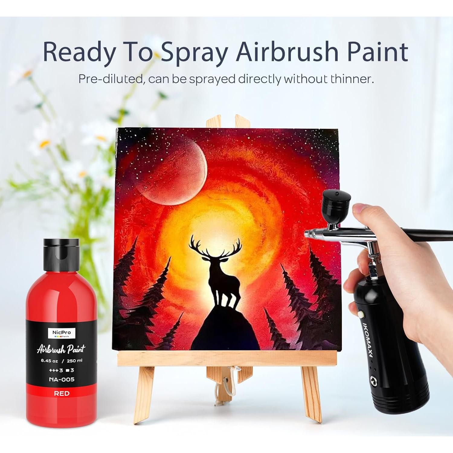 Pintura de Aerógrafo Nicpro Roja 250 ml Acrílica Lista para Usar