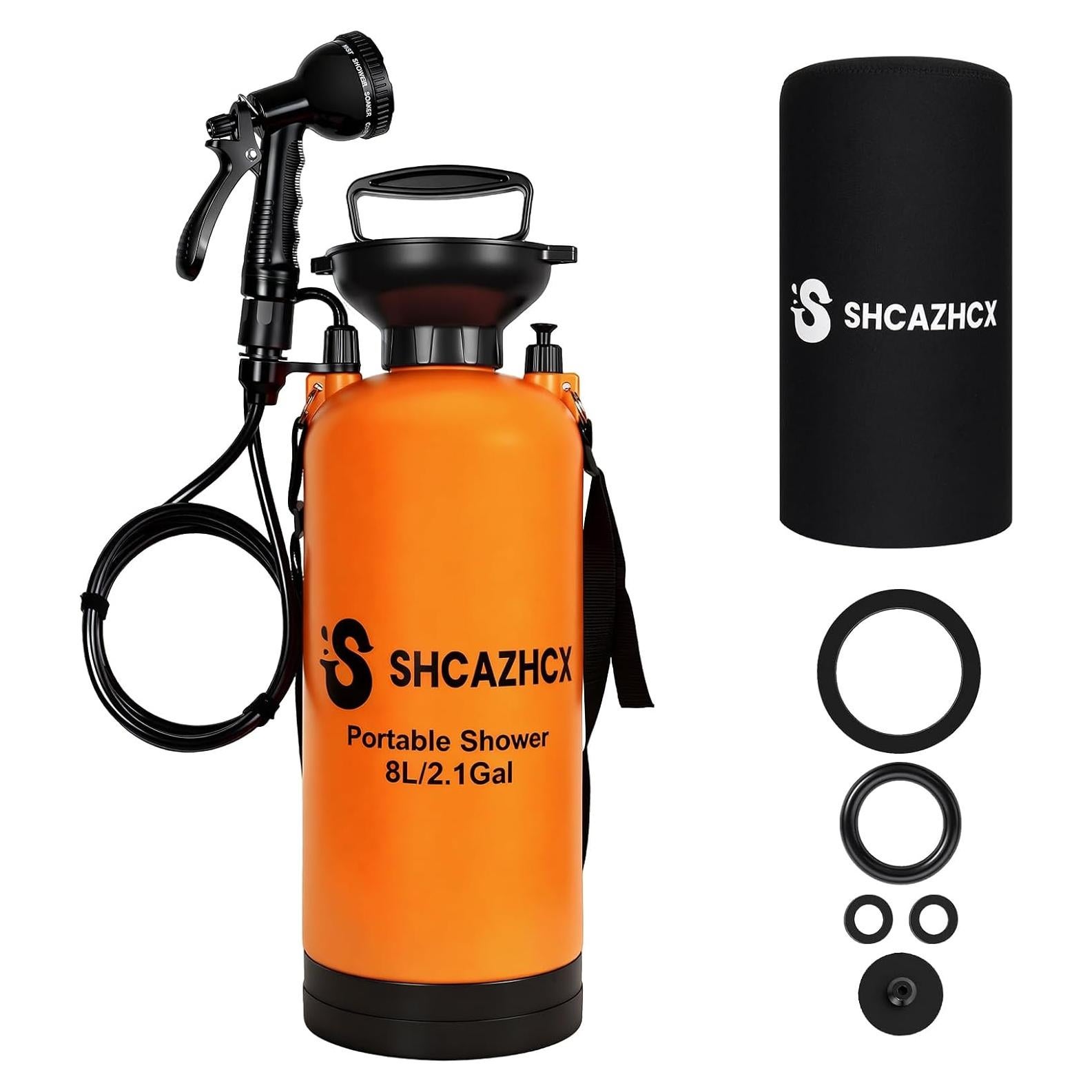 Ducha Portátil 8L Shcazhcx Naranja, 10 Modos, Sin Energía