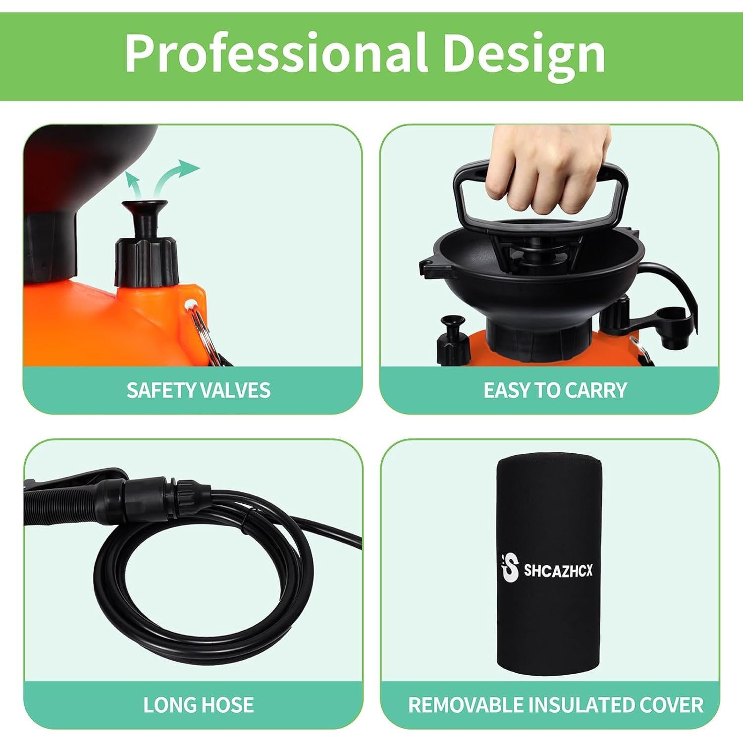 Ducha Portátil 8L Shcazhcx Naranja, 10 Modos, Sin Energía