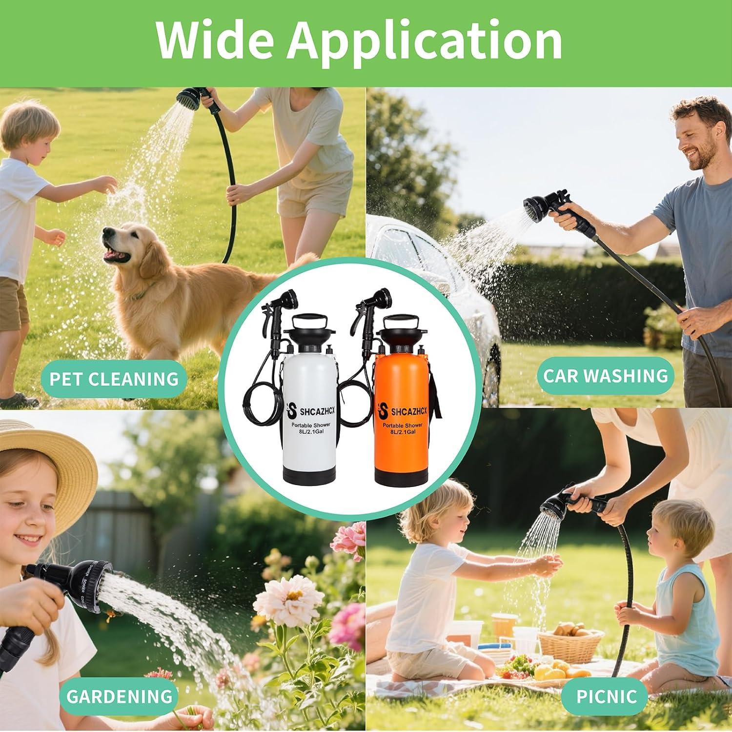 Ducha Portátil 8L Shcazhcx Naranja, 10 Modos, Sin Energía