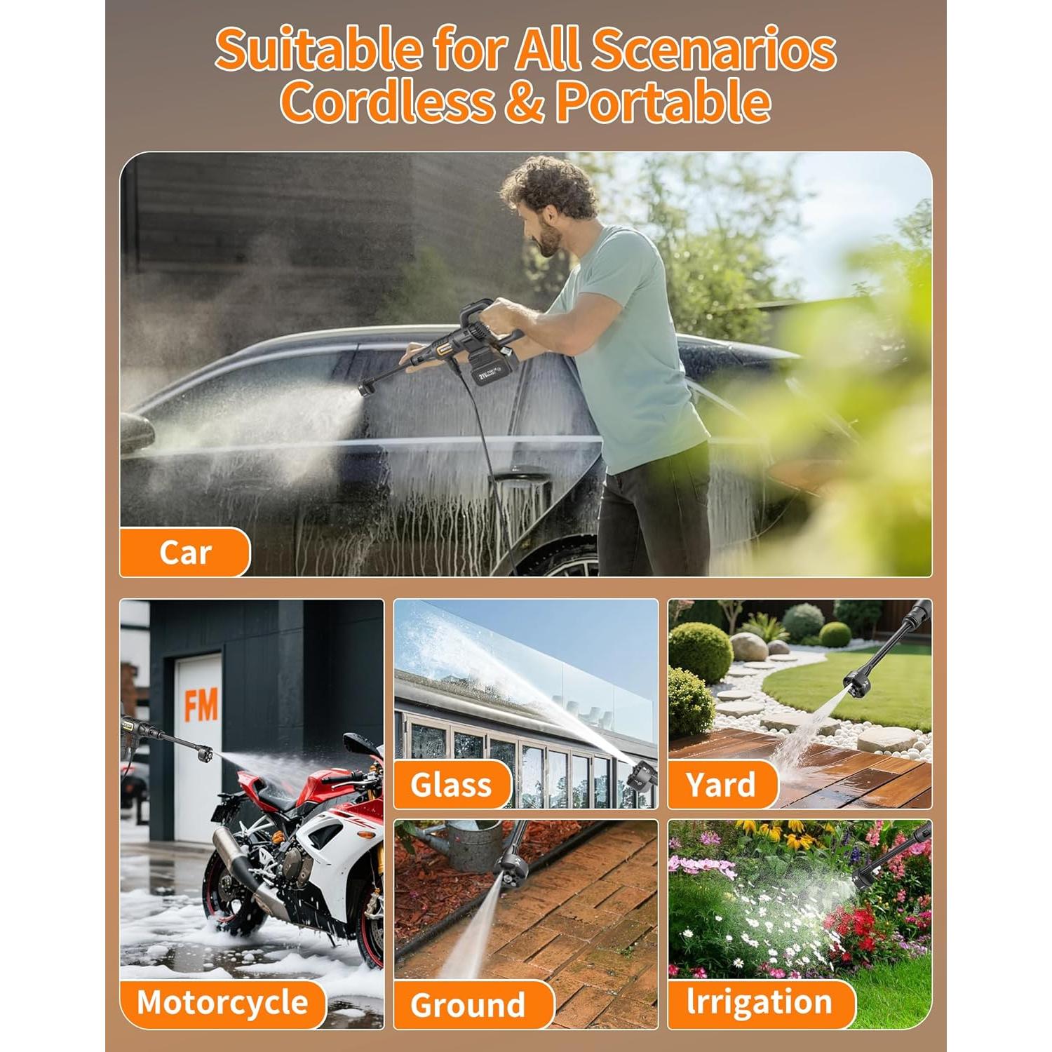 Lavadora a Presión Inalámbrica MIMYTH 1200 PSI 4.0Ah Portátil