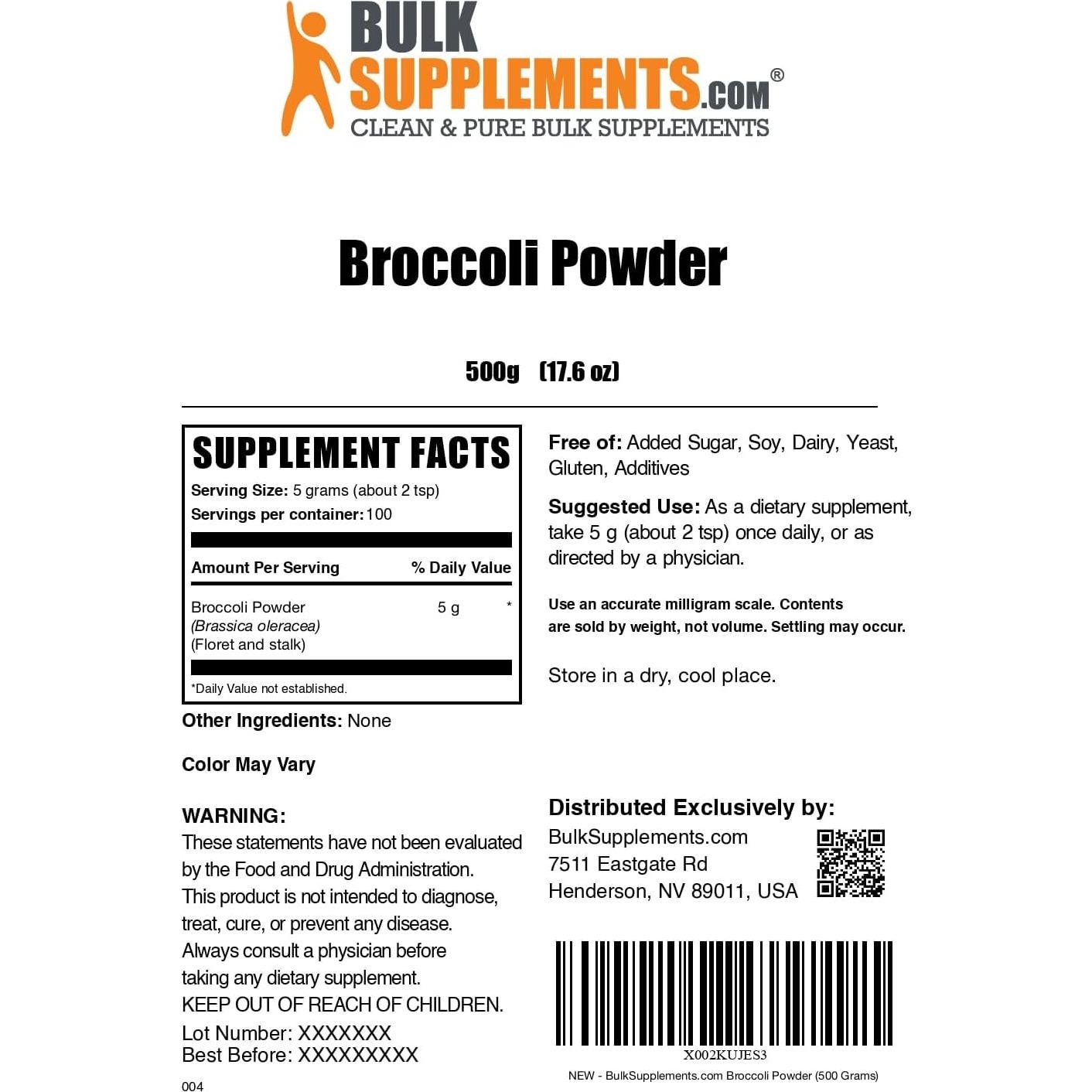 Polvo de Brócoli BulkSupplements 500g - Vegano y Sin Gluten