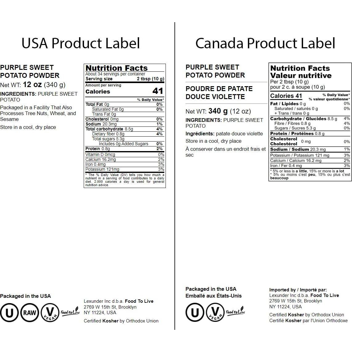 Polvo de Batata Morada Food to Live 340g - 100% Puro, Vegano