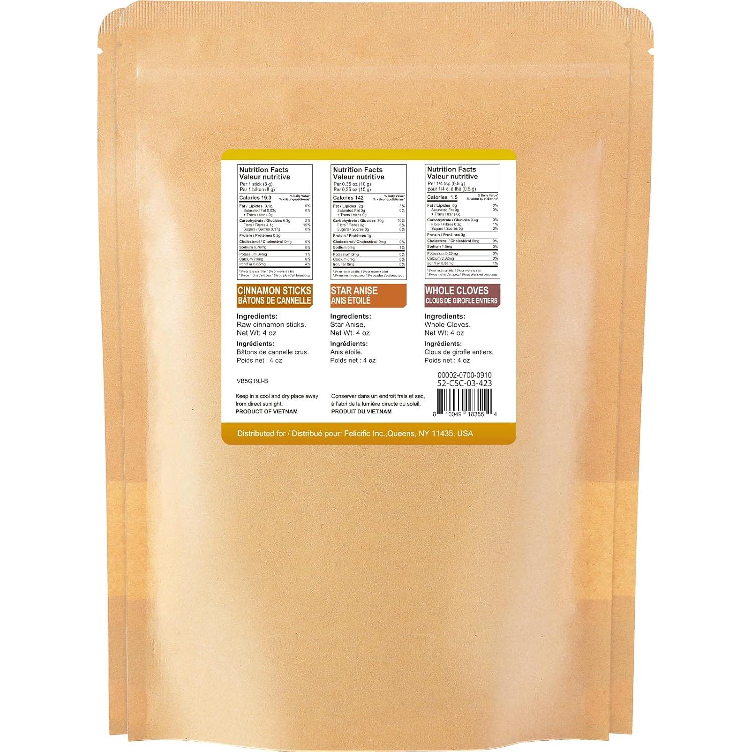 Conjunto de Especias 52USA: Canela, Anís Estrellado y Clavos 340g