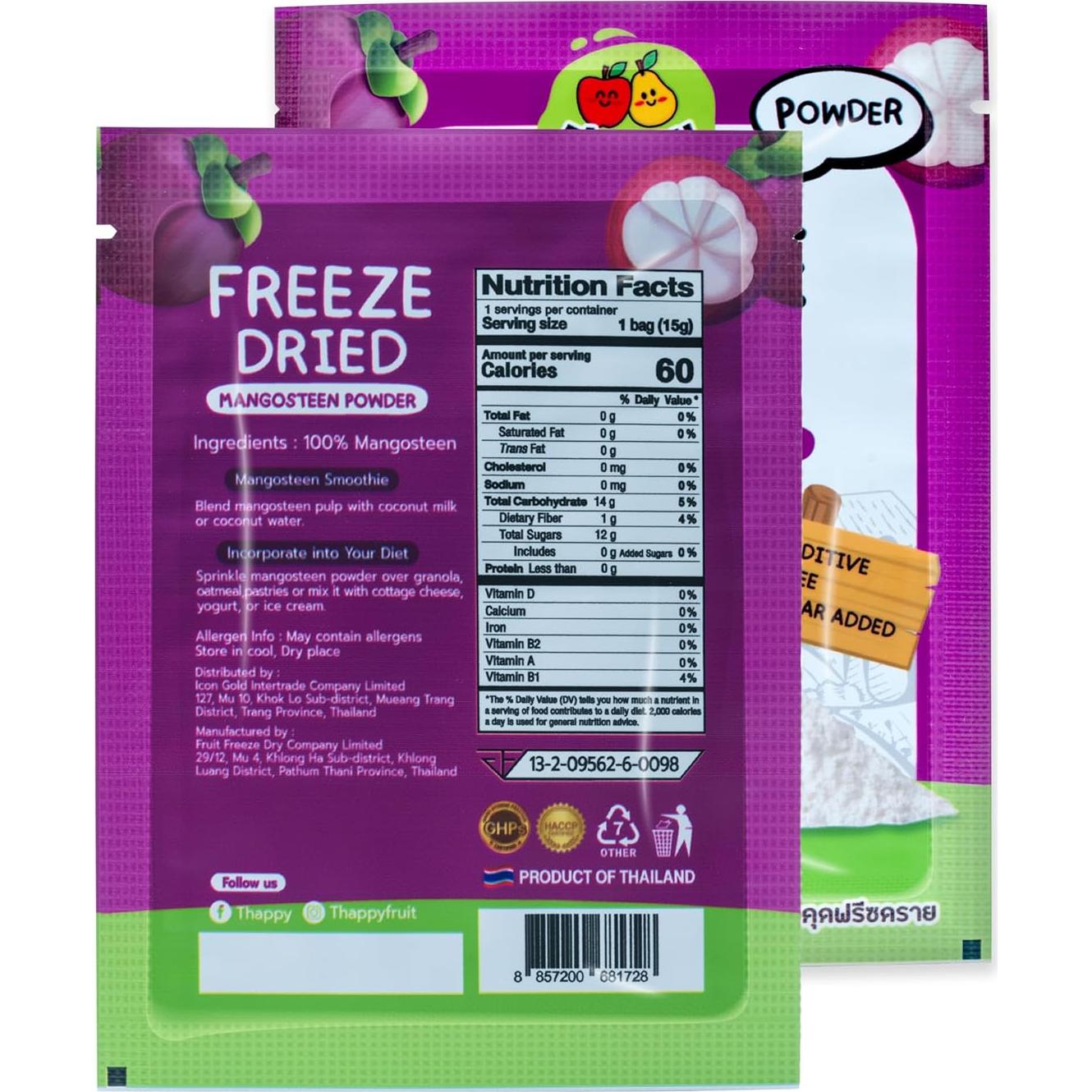 Polvo de Mangostán Deshidratado Thappy Fruit 45g - Sin Aditivos