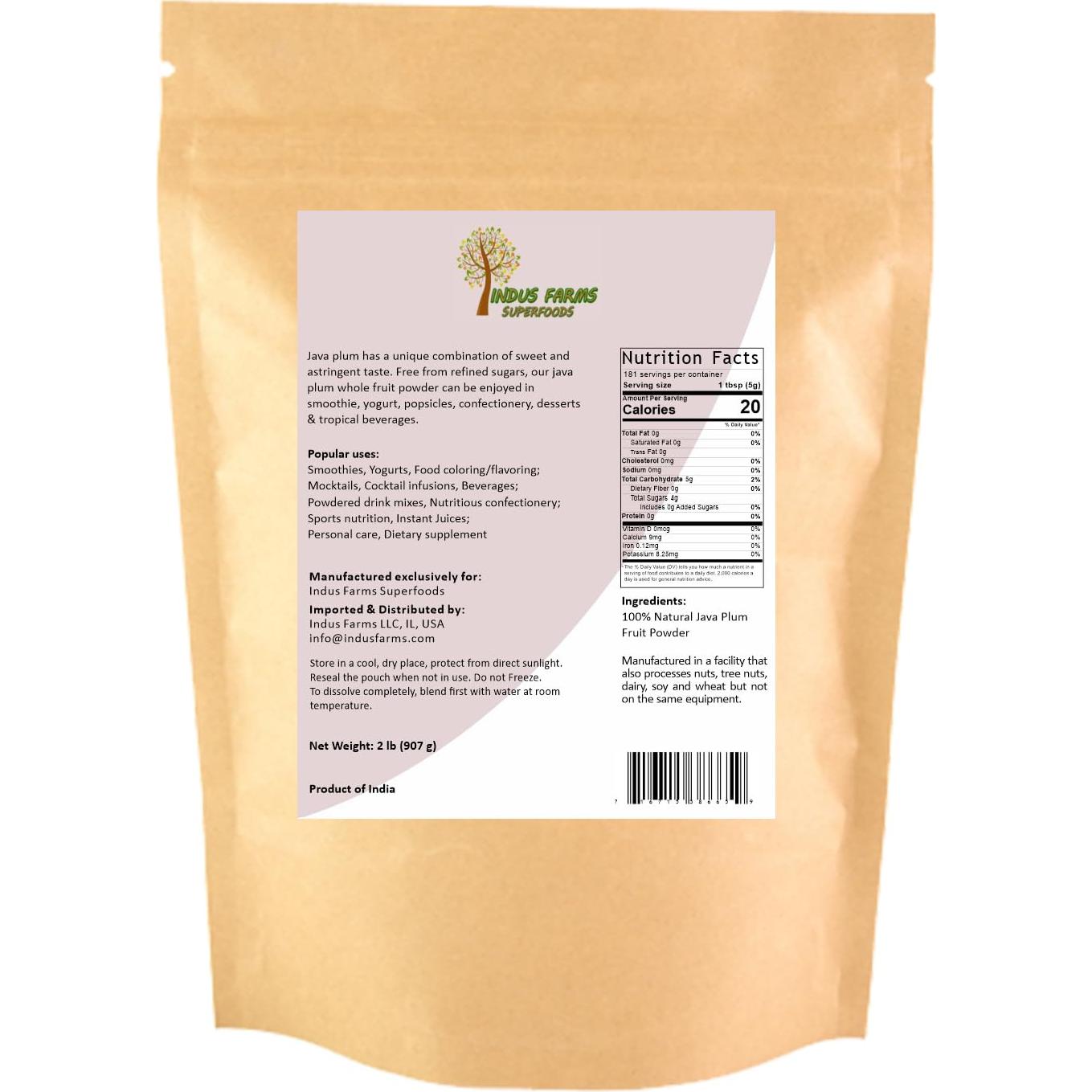 Polvo de Fruta Java Plum Indus Farms 0.91 kg - Sin OGM, Sin Gluten
