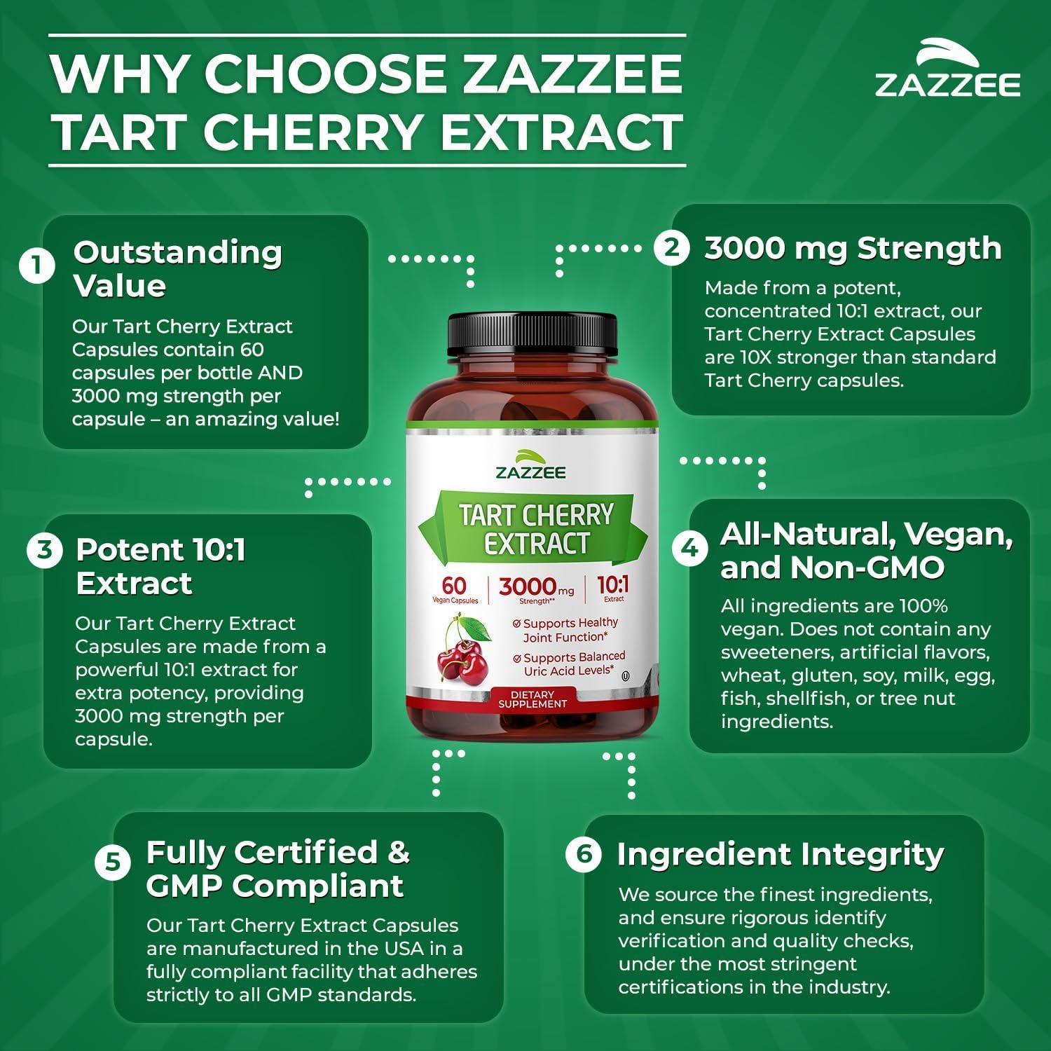 Extracto de Cereza Ácida 10:1 Zazzee 3000 mg 60 Cápsulas Veganas