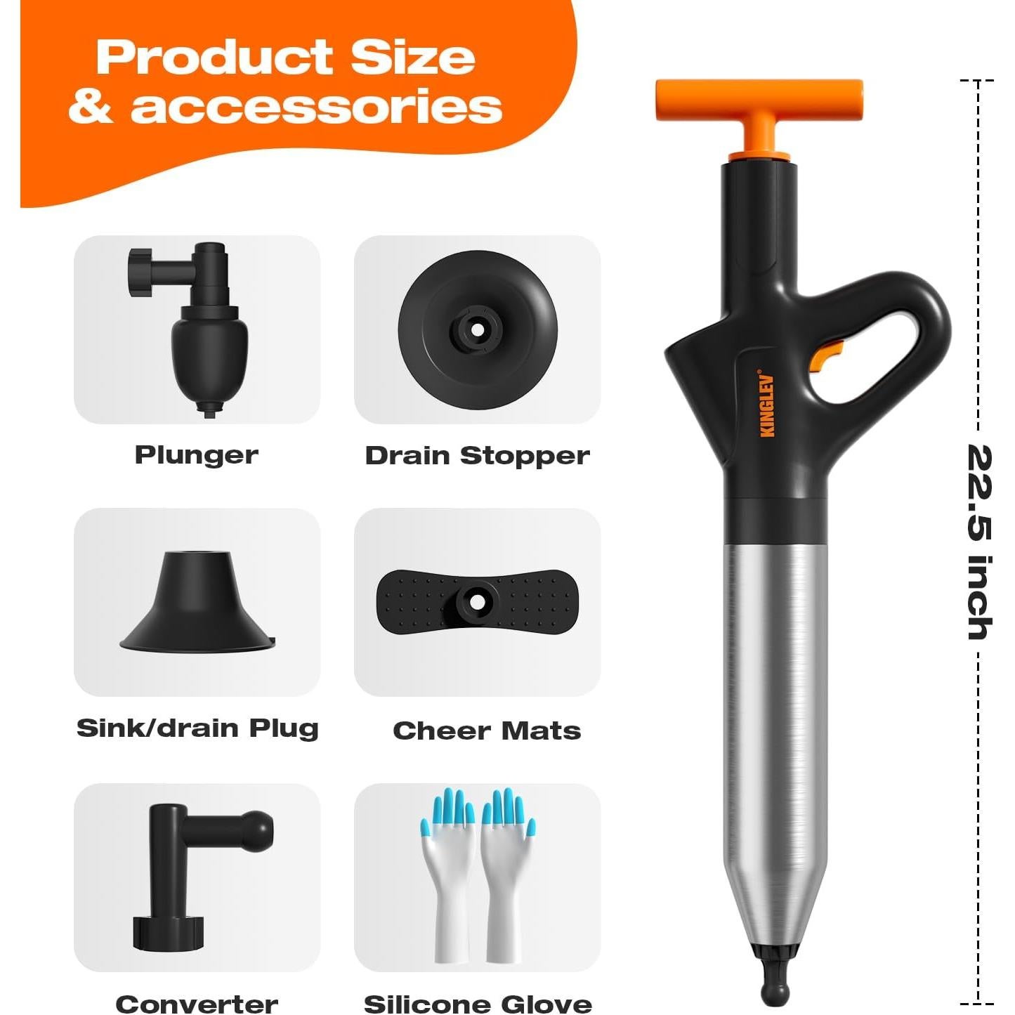 Desatascador de Inodoro KINGLEV HT096 con Bomba de Pie y Guantes