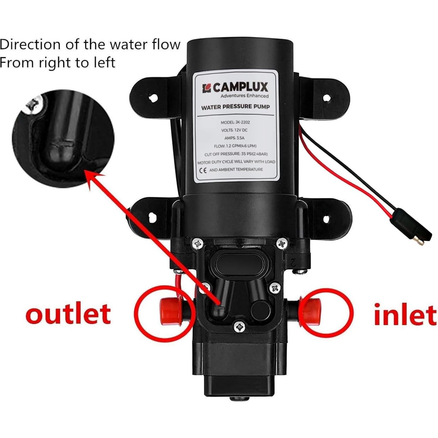 Bomba de Agua 12V Camplux JK-2202 Diafragma 1.2 GPM