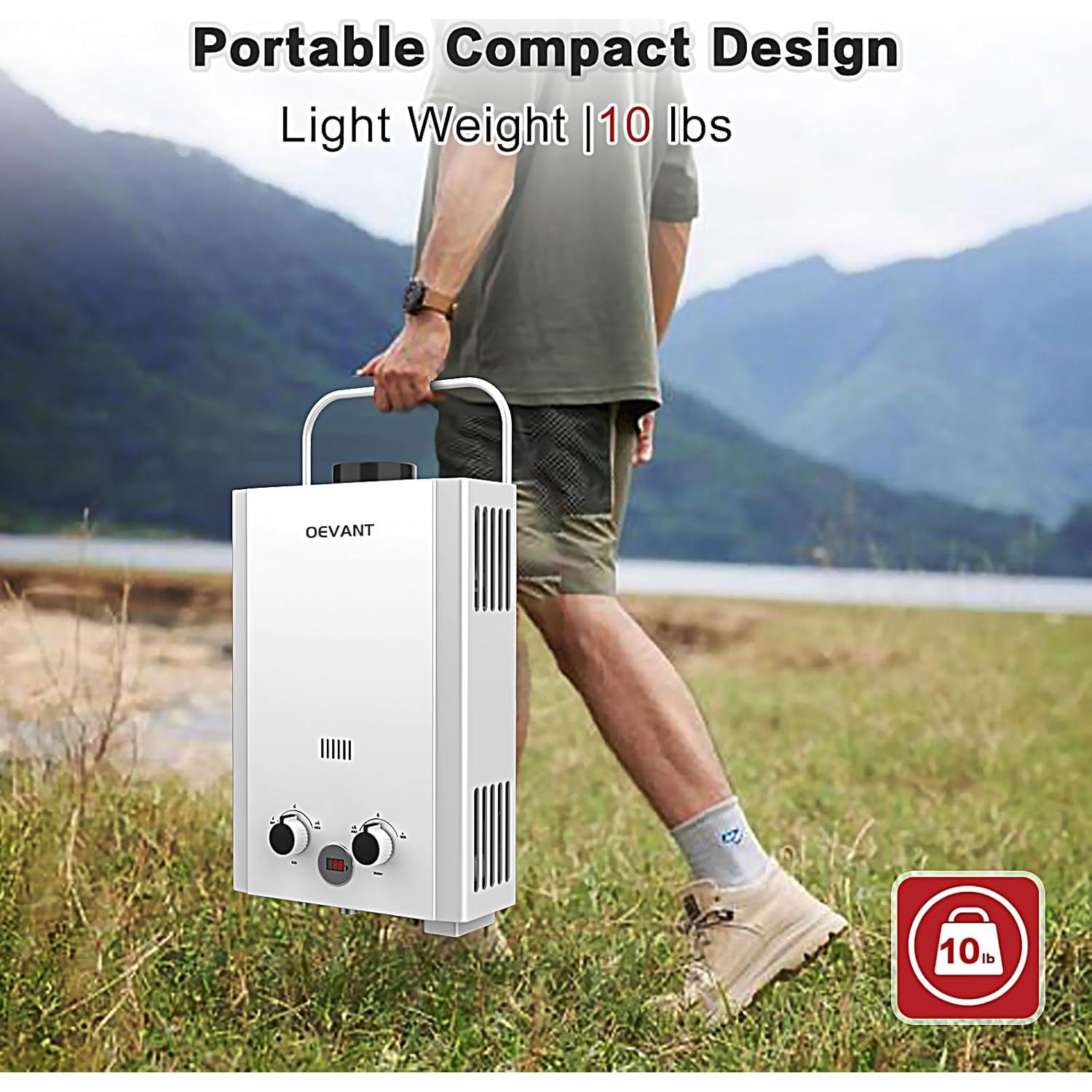 Calentador de Agua a Gas Propano OEVANT 6L Portátil Blanco