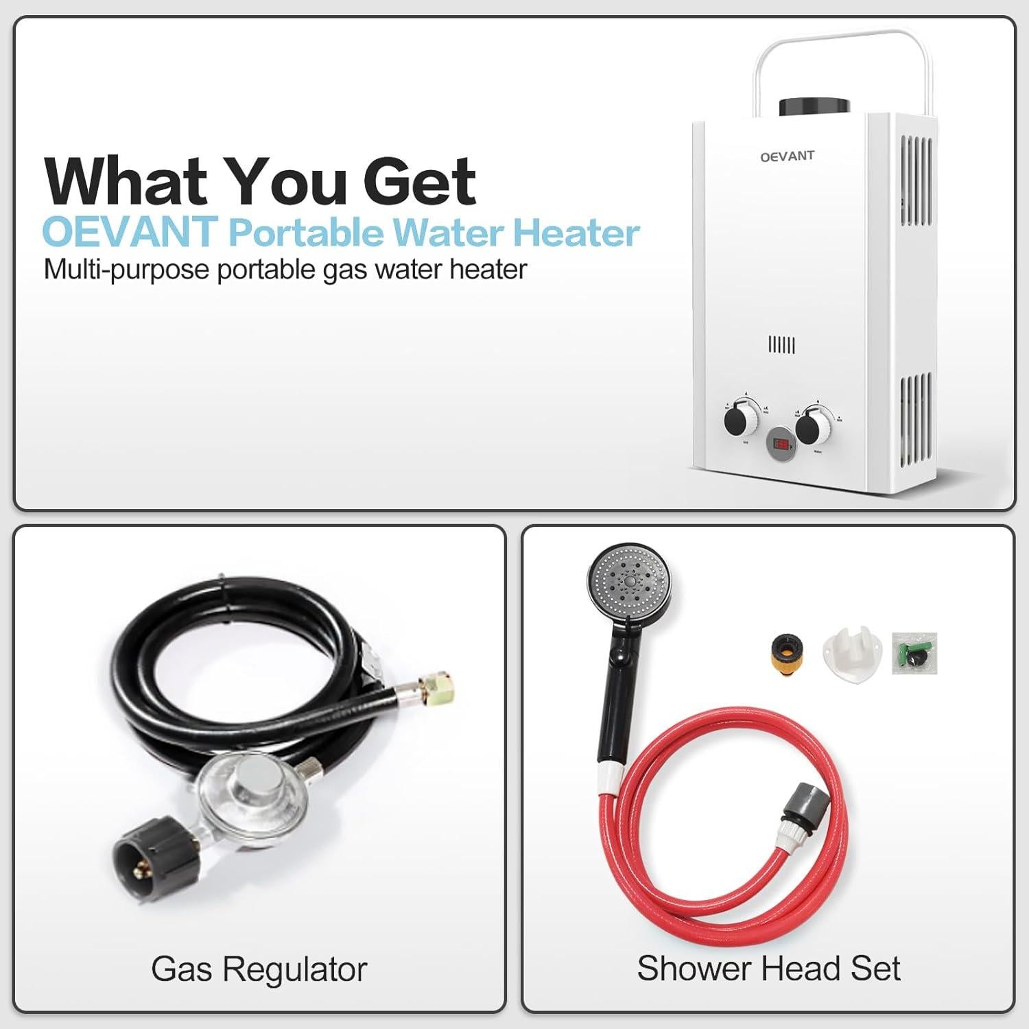 Calentador de Agua a Gas Propano OEVANT 6L Portátil Blanco