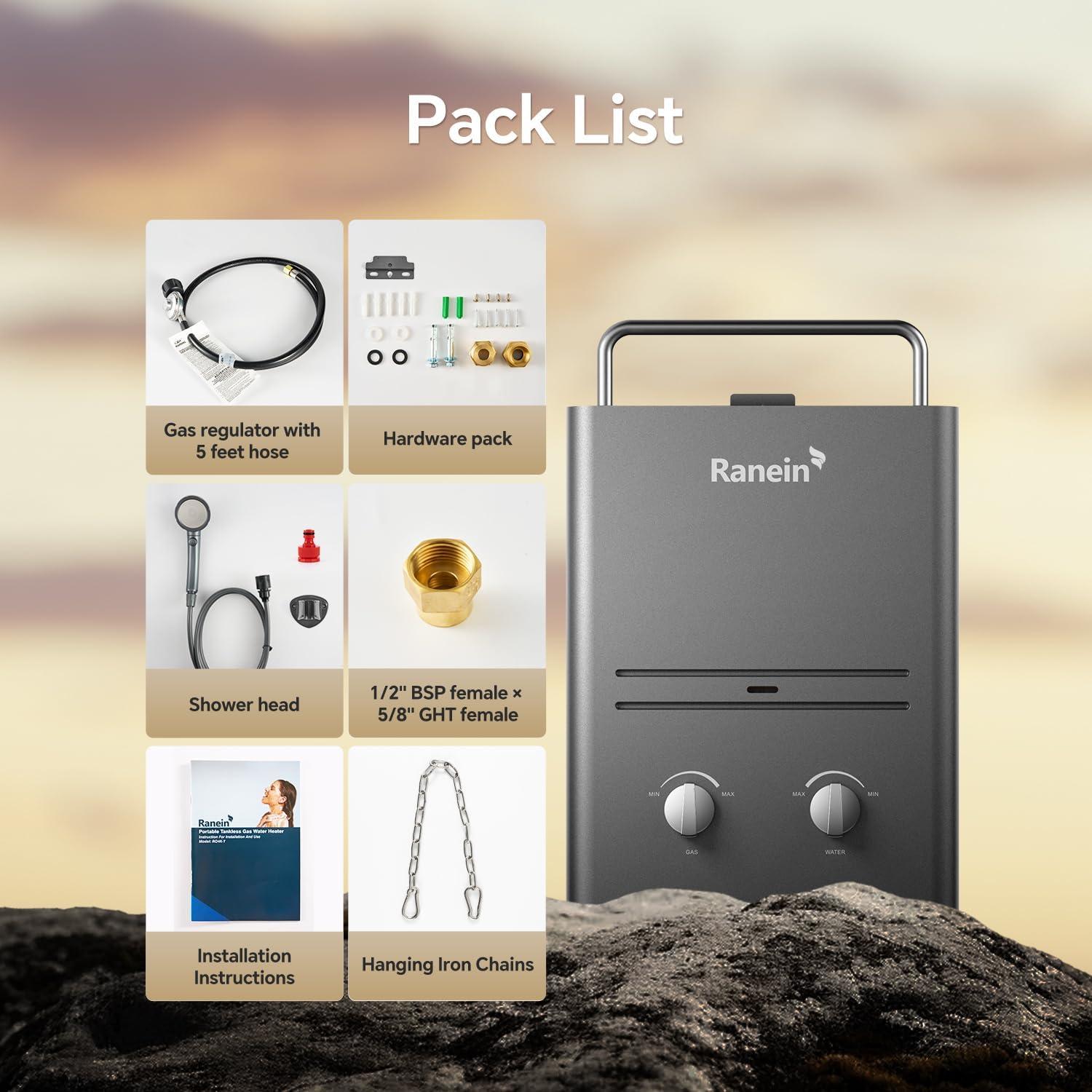 Calentador de Agua Portátil Ranein 5L Propano 41,000 BTU