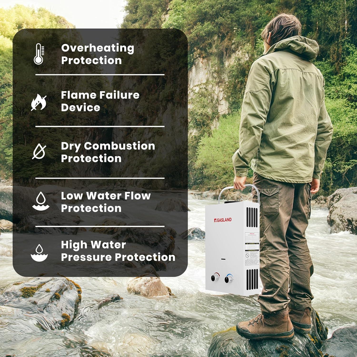 Calentador de Agua a Gas Portátil GASLAND BS158 6L 1.58GPM