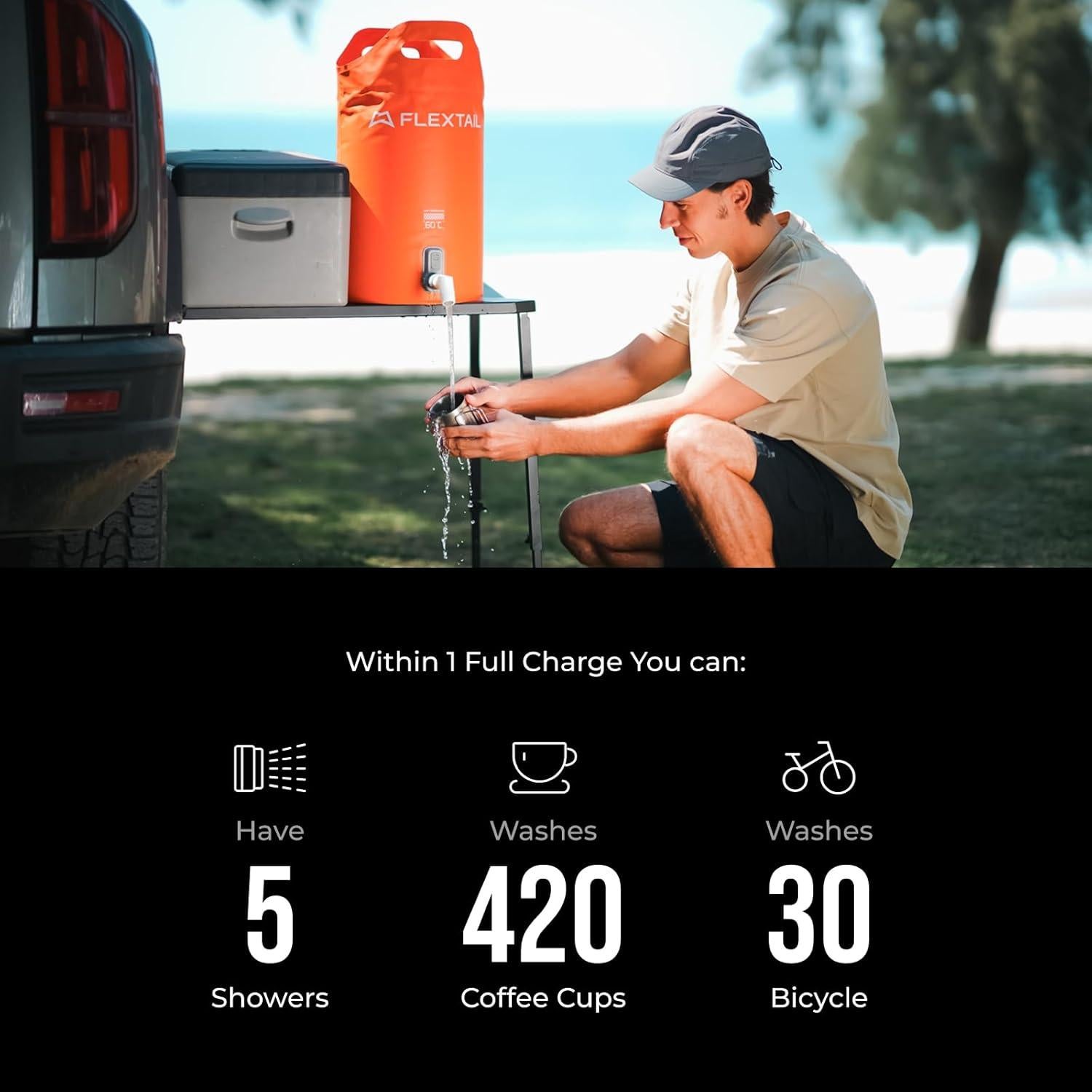 Cubo de Ducha Portátil FLEXTAILGEAR 20L con Bomba Eléctrica