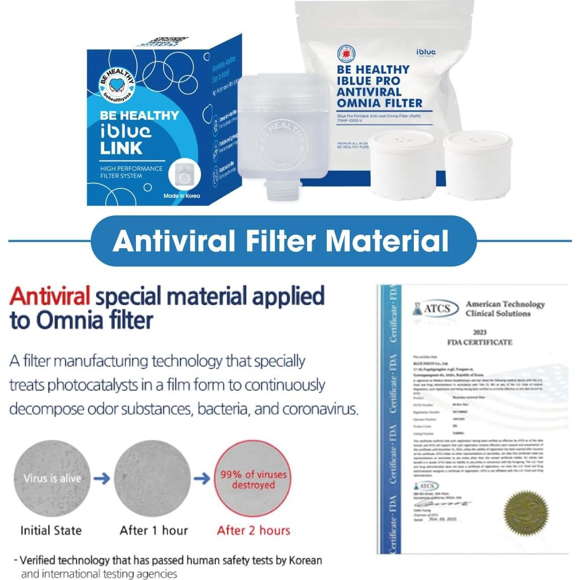 Filtro de Ducha Be Healthy iBlue Link con Filtro Omnia - Agua Pura