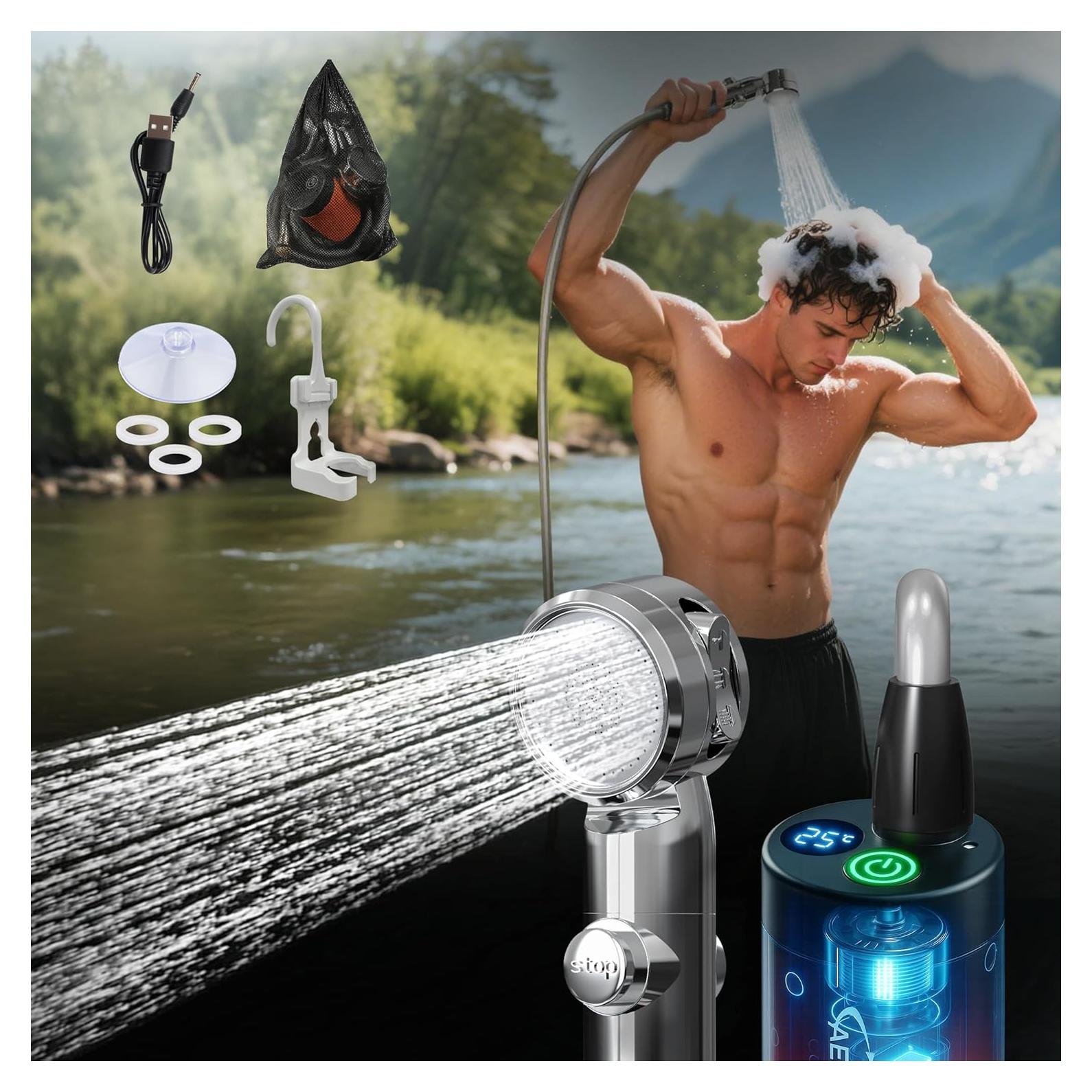 Ducha Portátil Aerogogo Recargable con Pantalla LED 3 Modos
