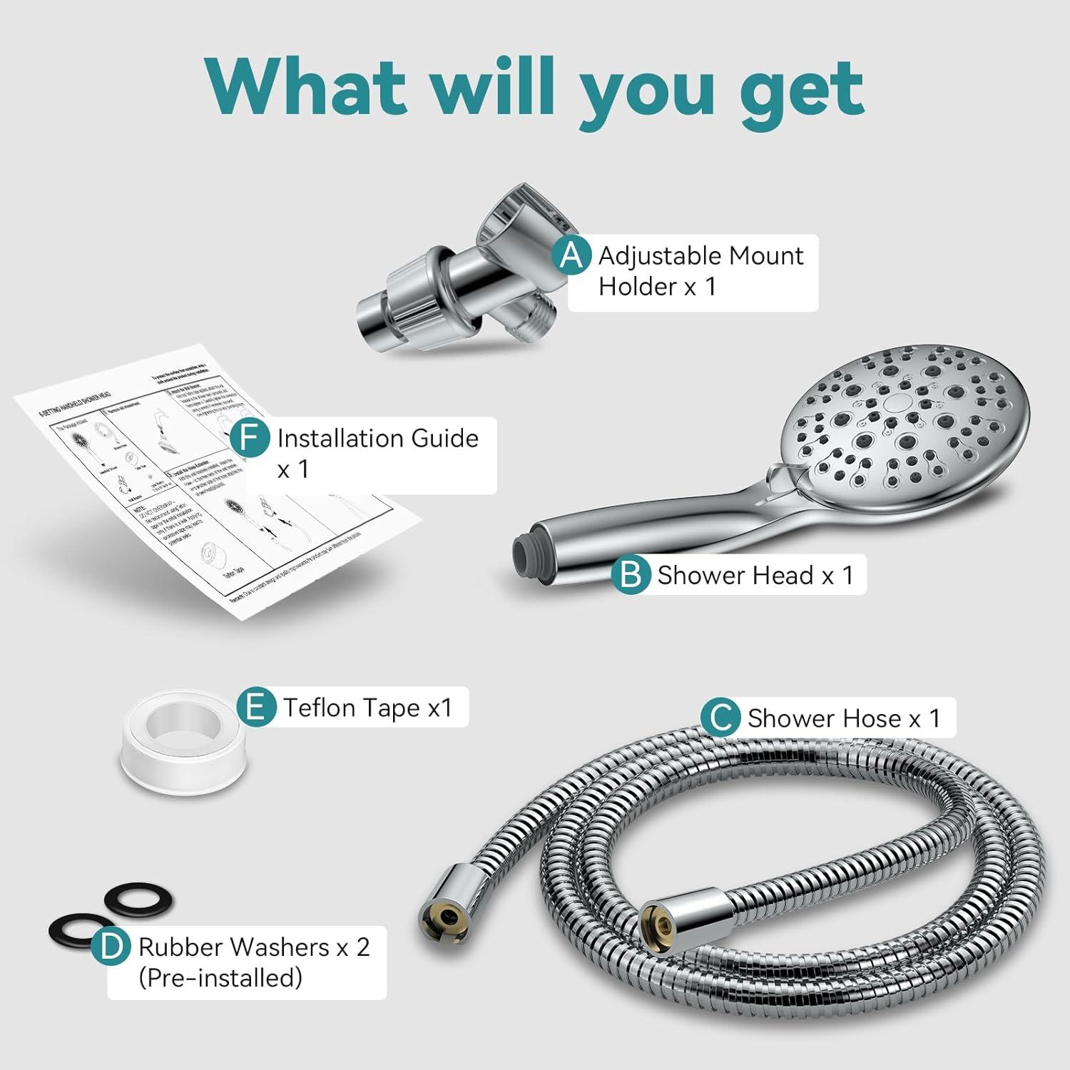 Cabezal de Ducha de Alta Presión JDO 6 Modos Cromo 149.86 cm