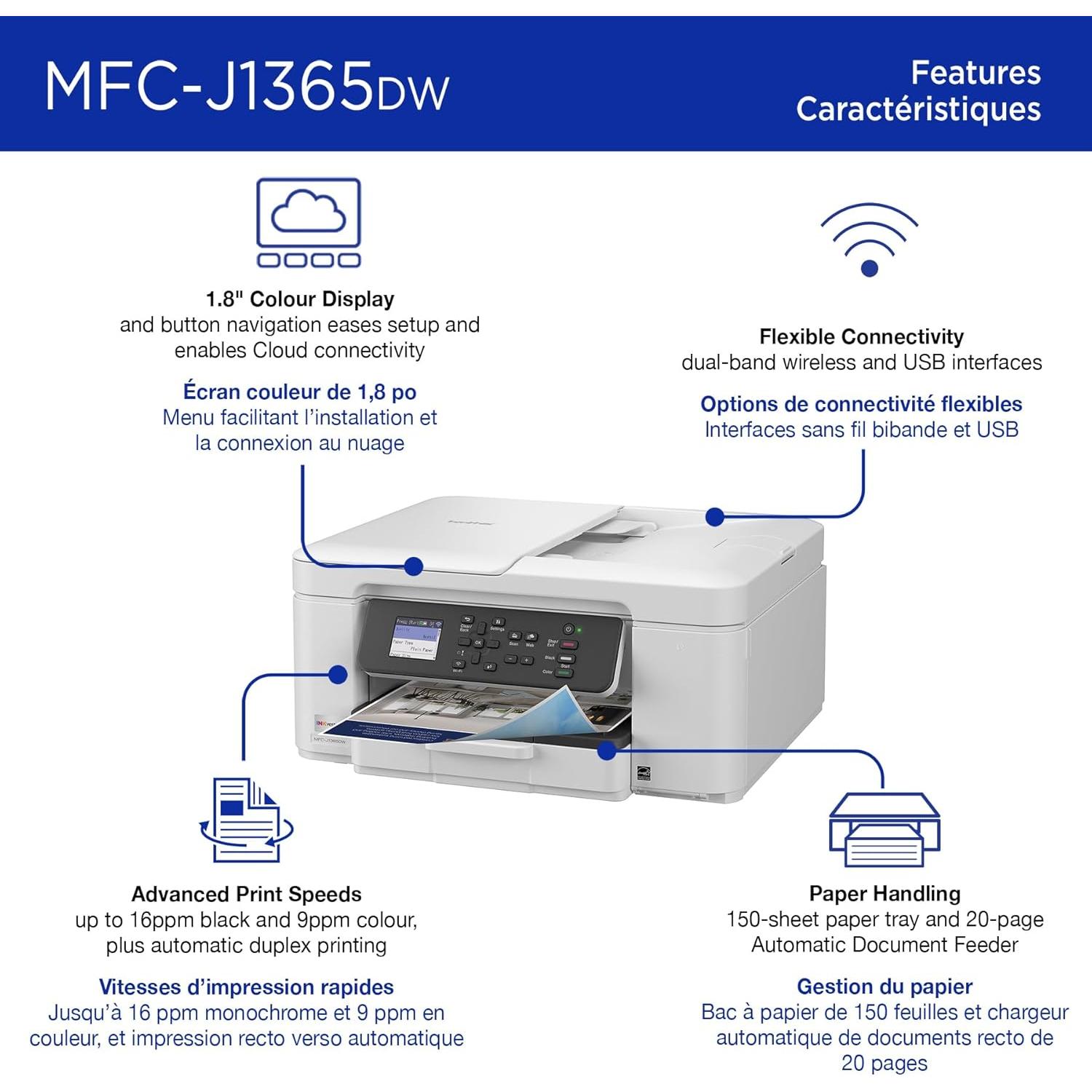 Impresora Multifuncional Brother MFC-J1365DW Inalámbrica Color