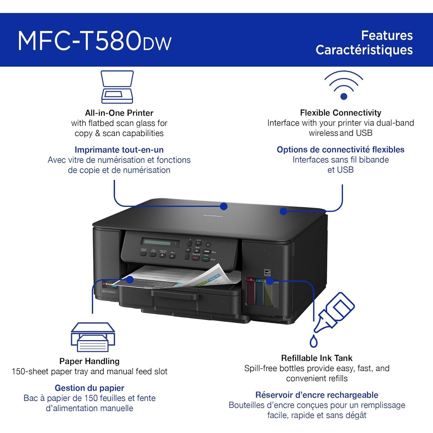 Impresora Multifuncional Brother MFC-T580DW Inalámbrica a Color
