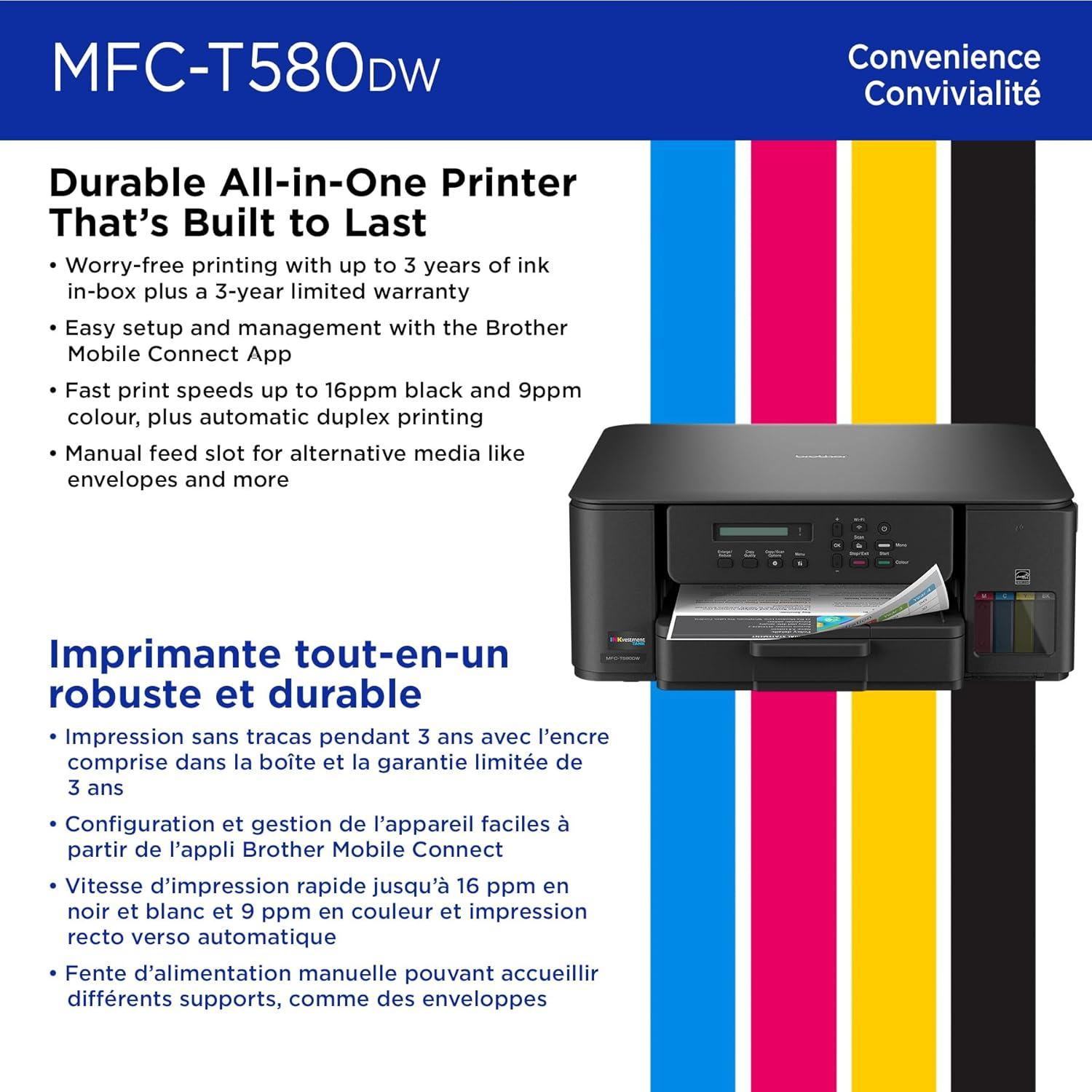 Impresora Multifuncional Brother MFC-T580DW Inalámbrica a Color