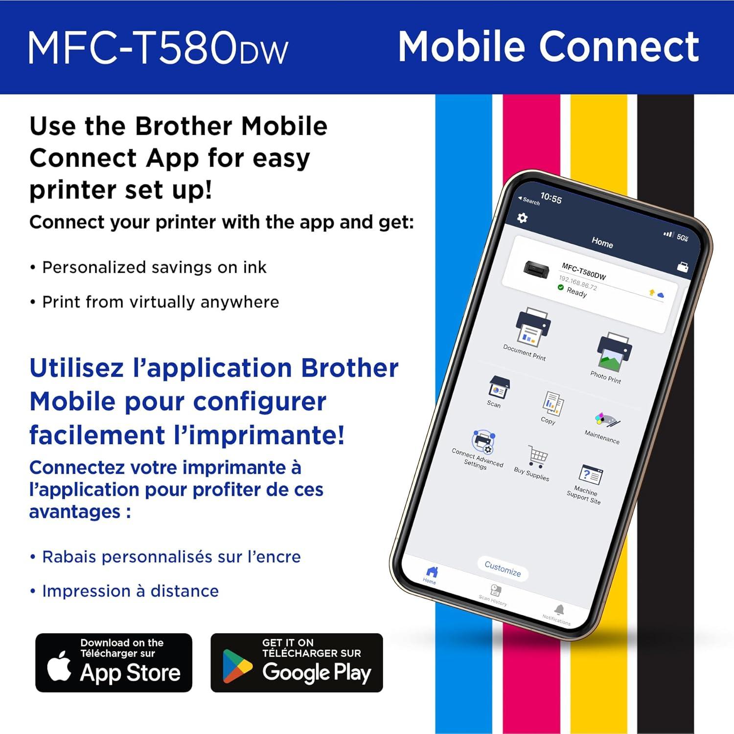 Impresora Multifuncional Brother MFC-T580DW Inalámbrica a Color