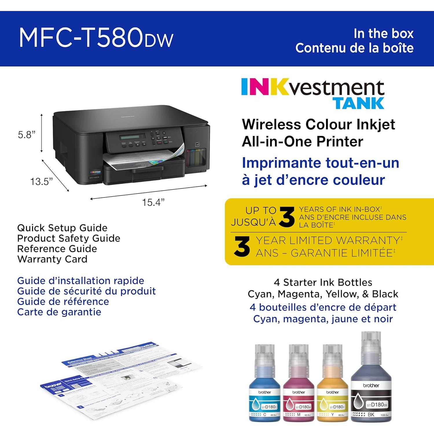 Impresora Multifuncional Brother MFC-T580DW Inalámbrica a Color
