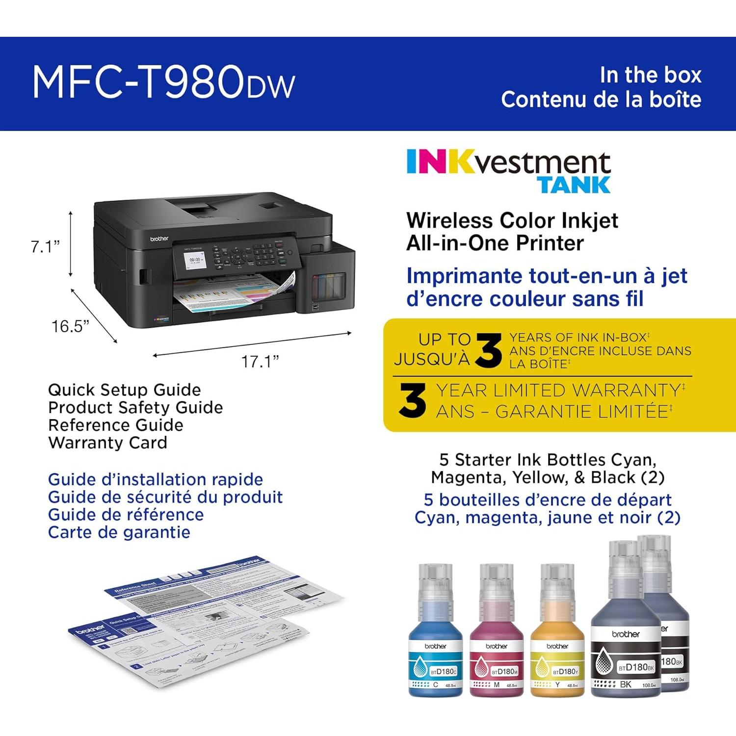 Impresora Multifuncional Brother MFC-T980DW a Color WiFi