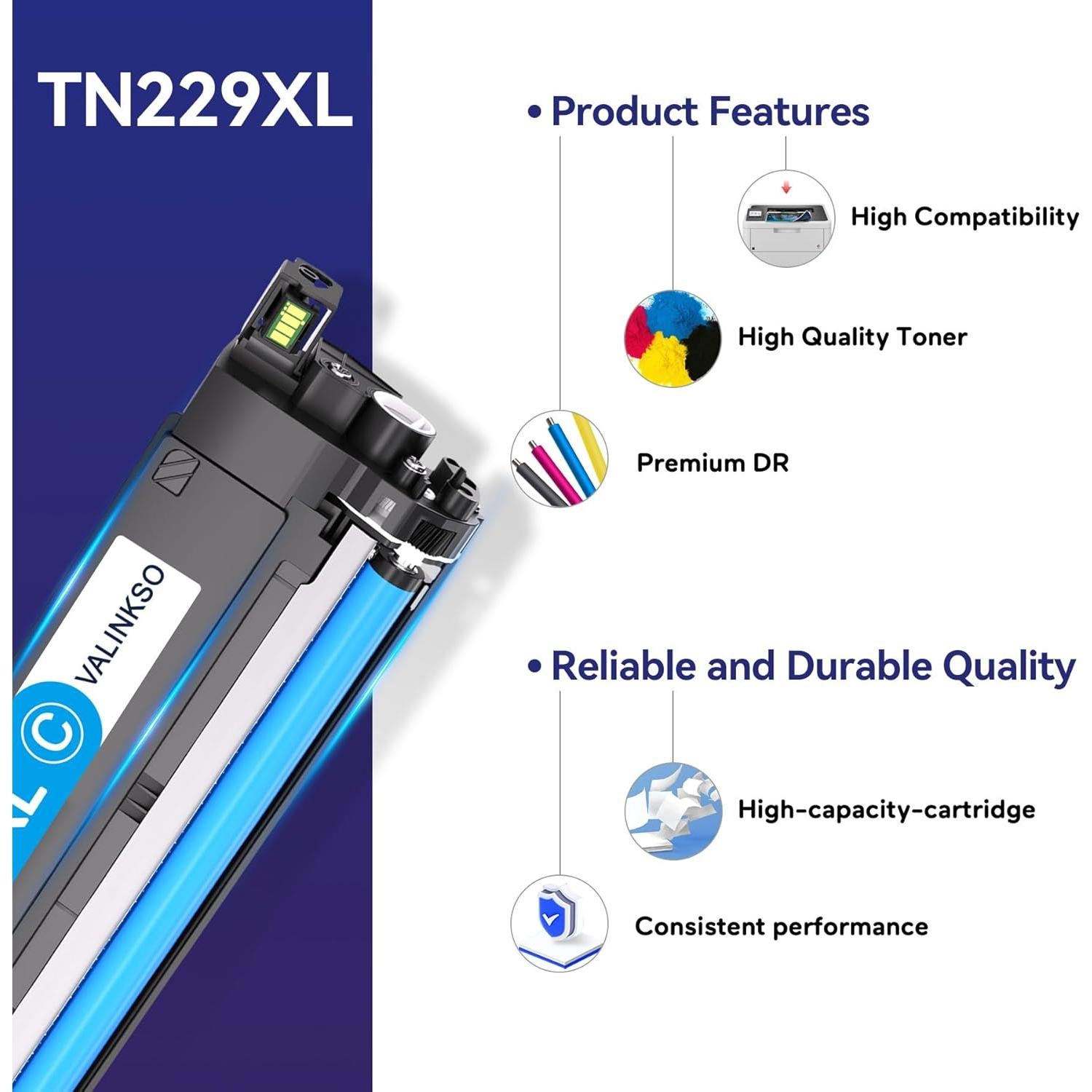 Cartucho de Tóner Valinkso TN229XL Compatible Brother - 4 Piezas