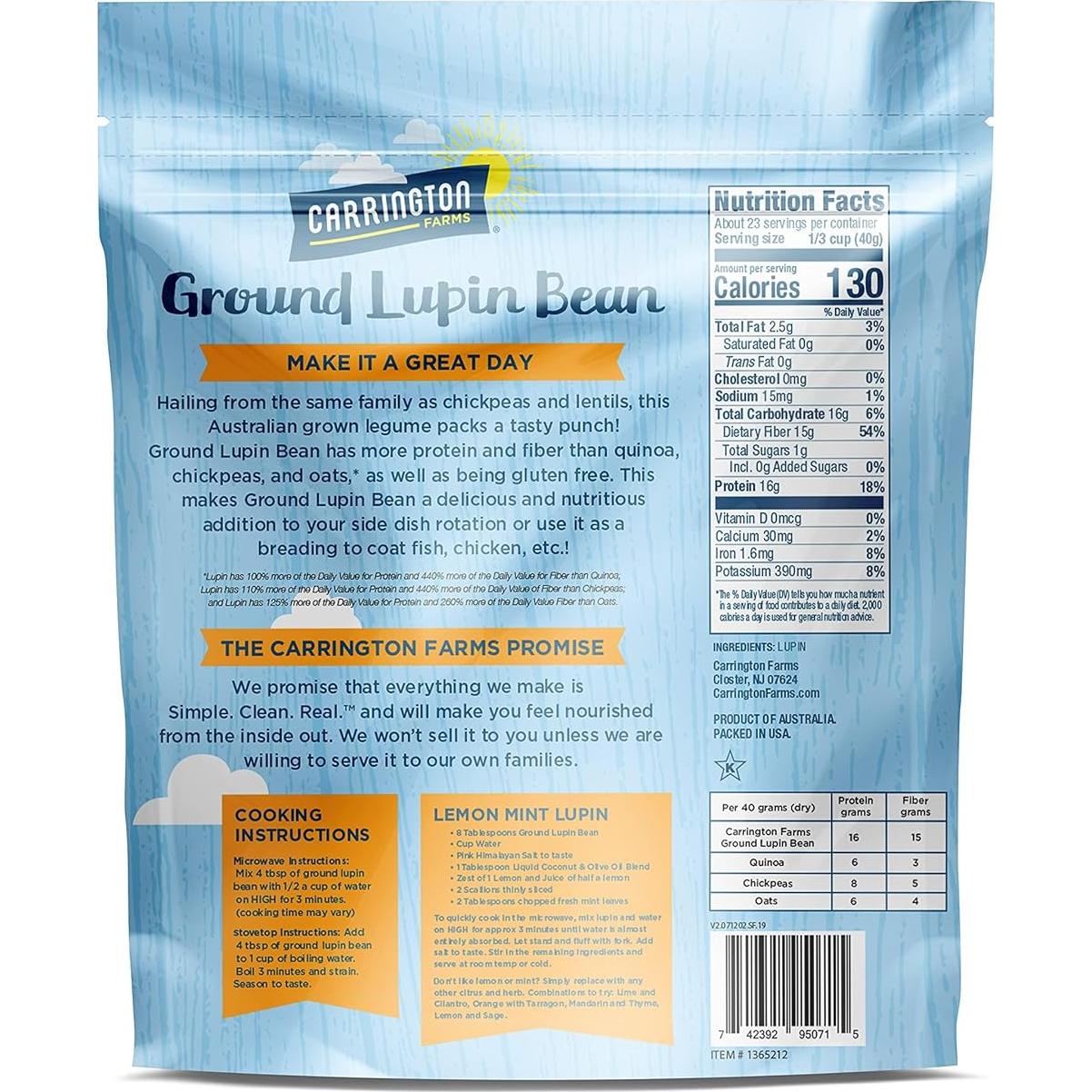 Frijol de Lupino Molido Carrington Farms 910g - Vegano - Bajo IG