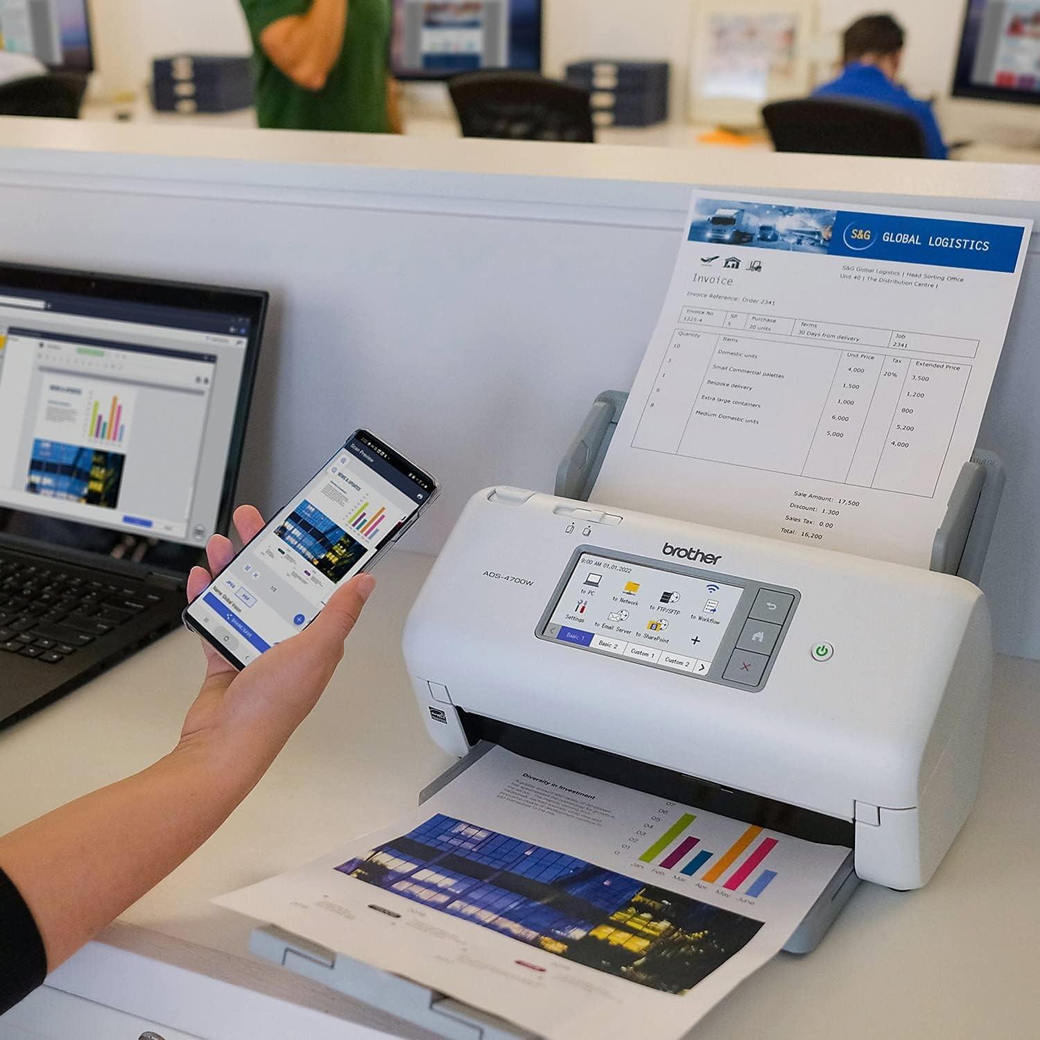 Escáner de escritorio Brother ADS-4700W 40ppm WiFi ADF 80pág